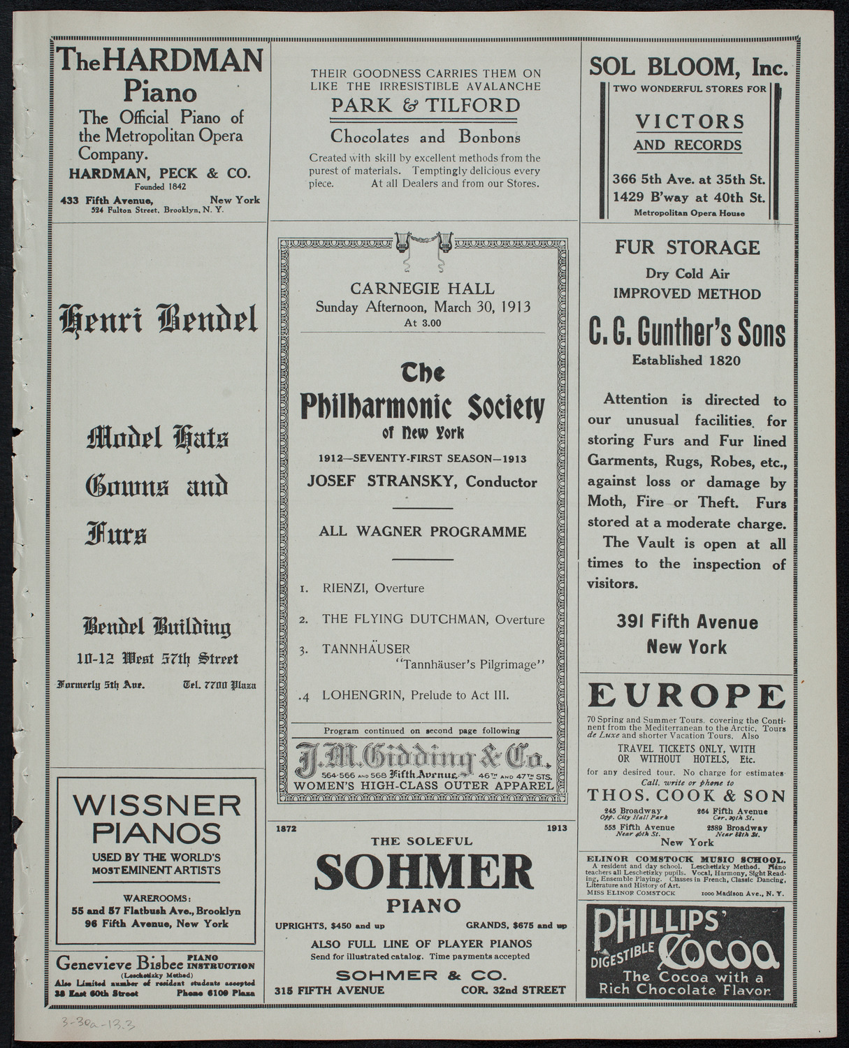 New York Philharmonic, March 30, 1913, program page 5