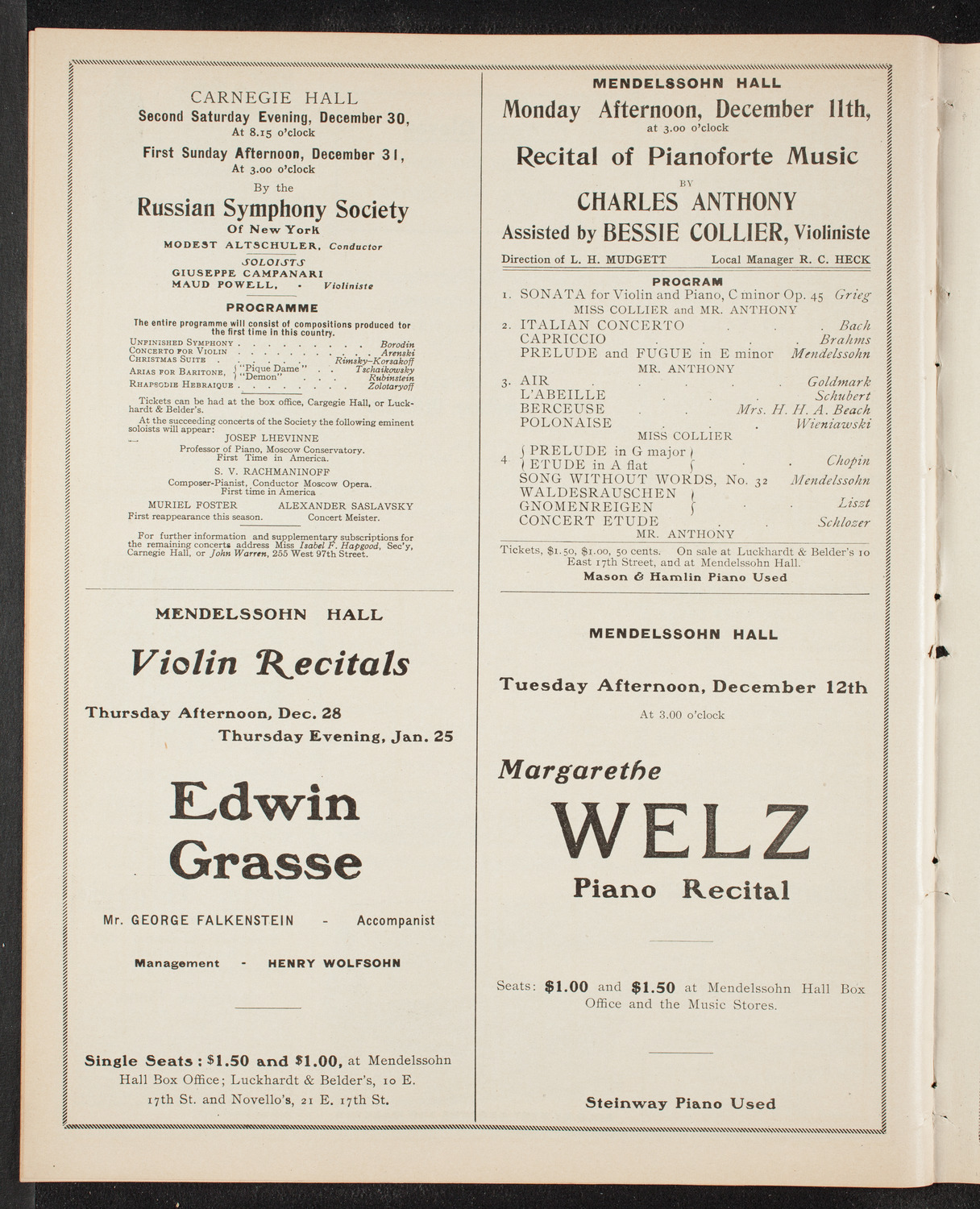 Boston Symphony Orchestra, December 7, 1905, program page 10