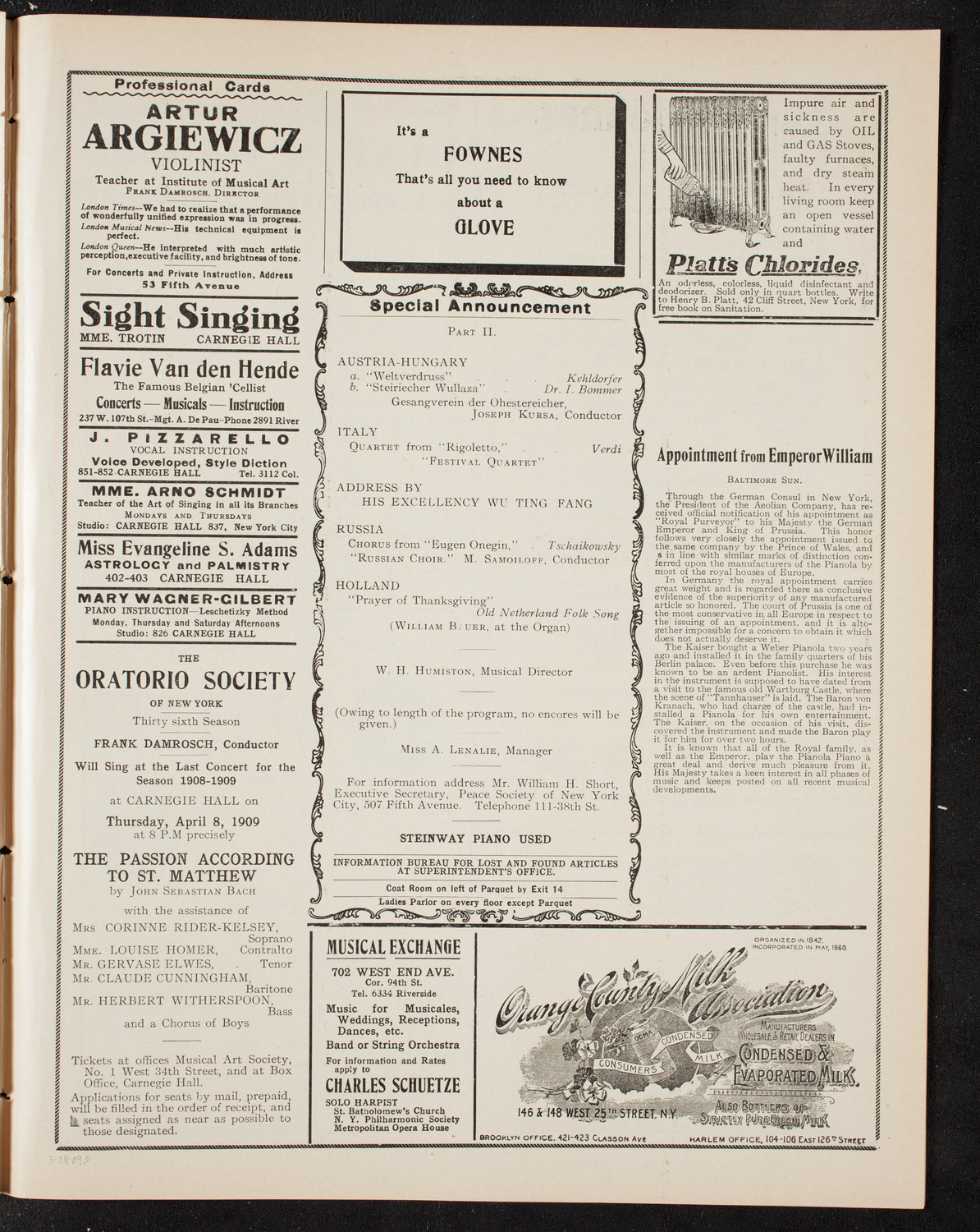 International Peace Festival Musical Program, March 24, 1909, program page 9