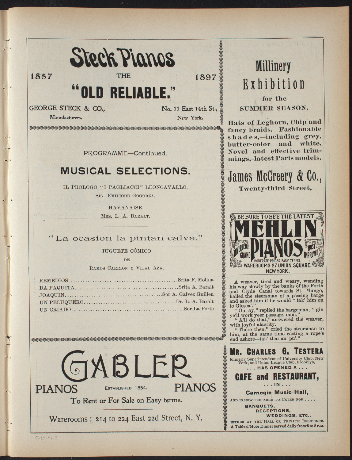 Benefit for the Sick and Wounded of the Cuban Revolution, May 10, 1897, program page 5