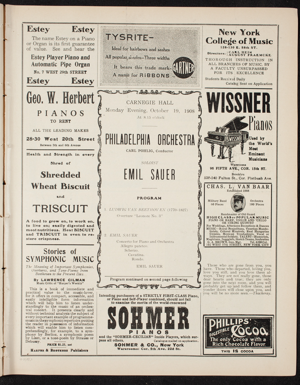 Philadelphia Orchestra, October 19, 1908, program page 5