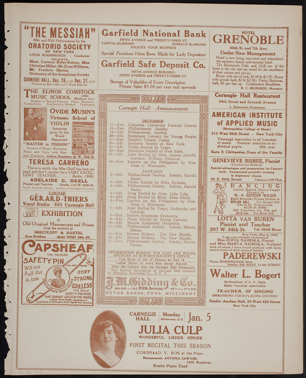 Musical Art Society of New York, December 16, 1913, program page 3