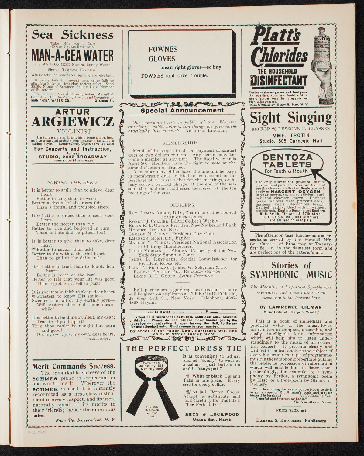The Civic Forum, April 22, 1908, program page 9