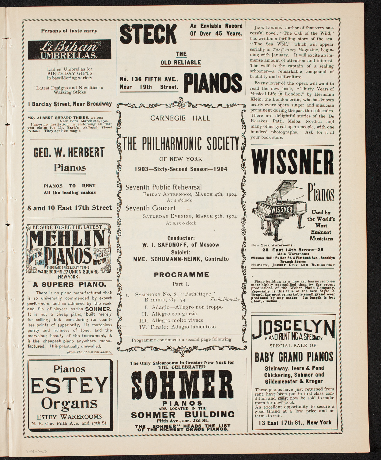 New York Philharmonic, March 4, 1904, program page 5