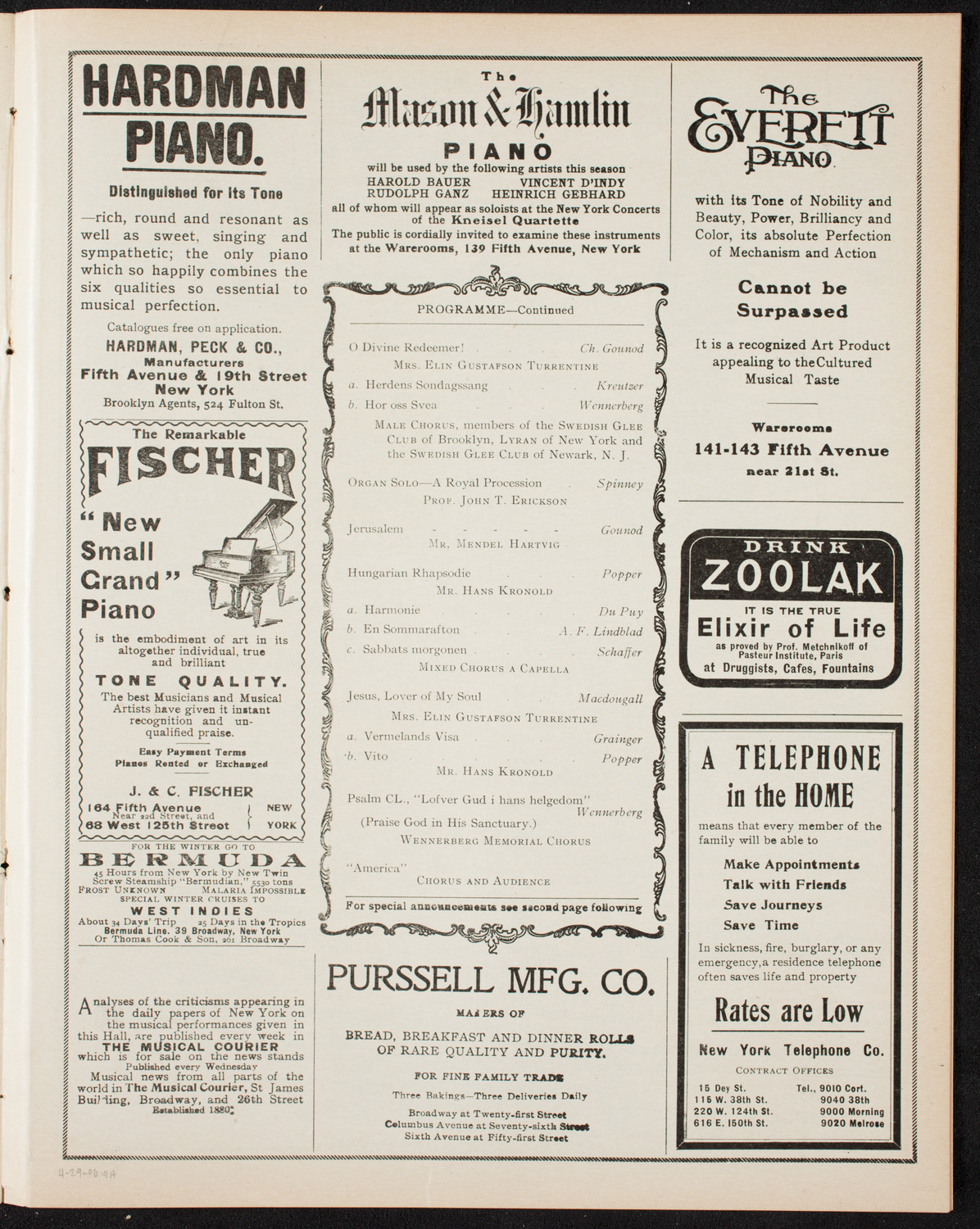 Gunnar Wennerberg Memorial Chorus, April 29, 1906, program page 7