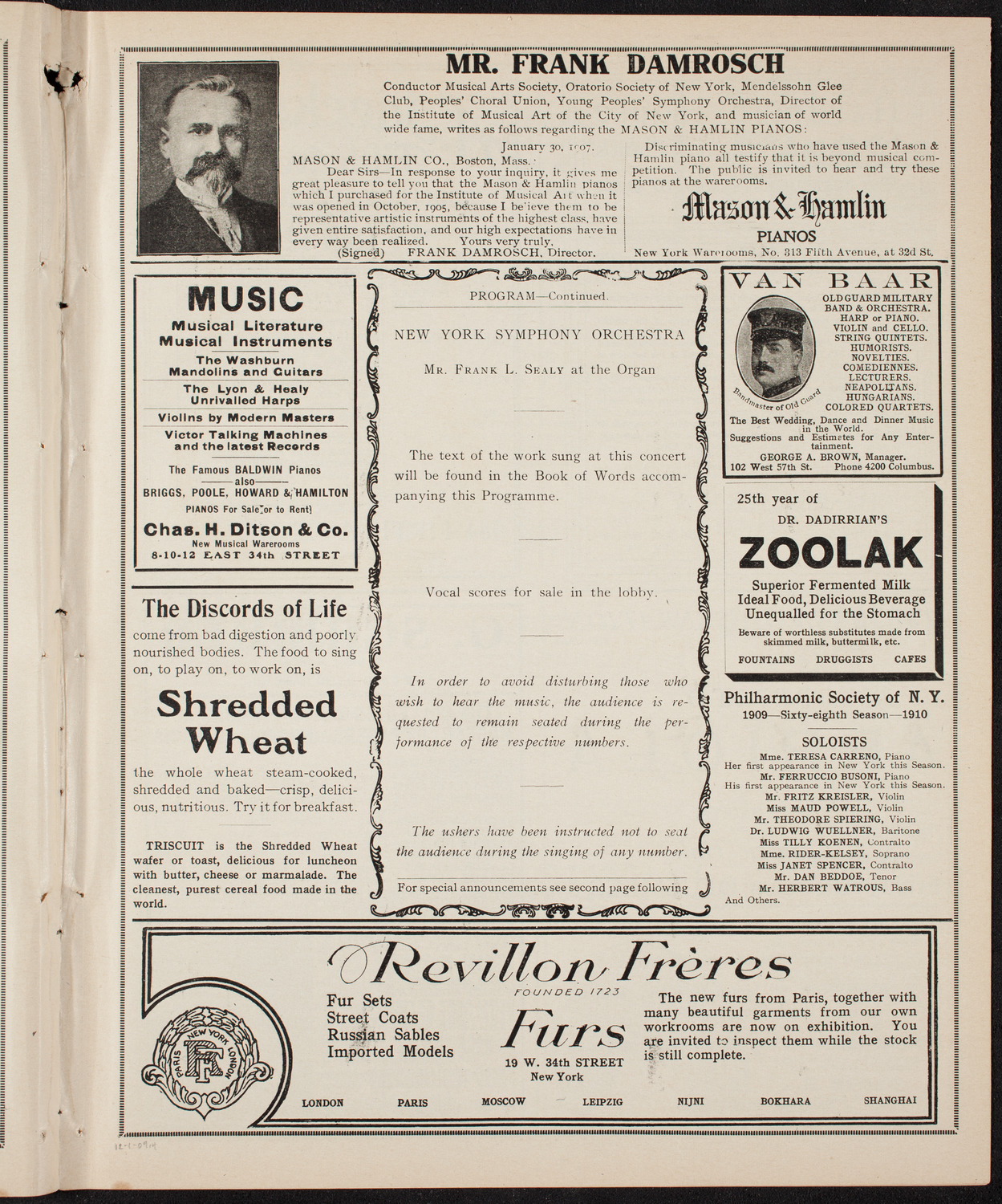 Oratorio Society of New York, December 1, 1909, program page 7
