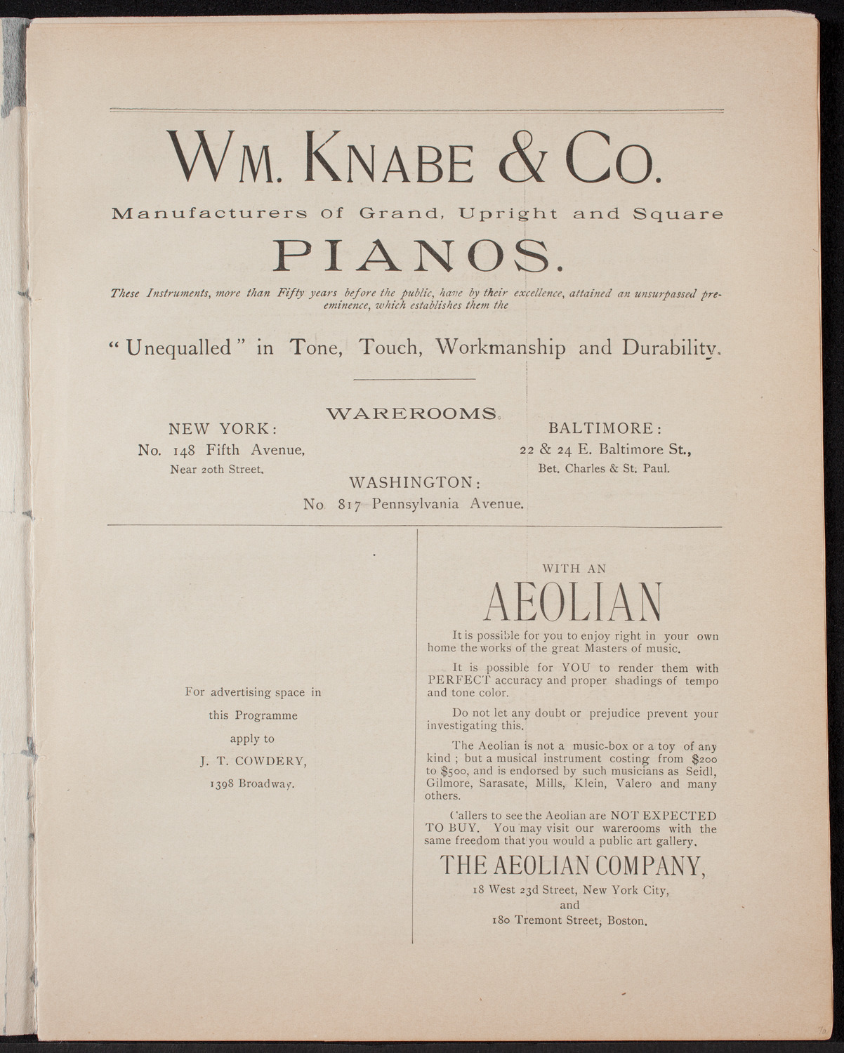 Urania Scientific Theatre, April 20, 1892, program page 3