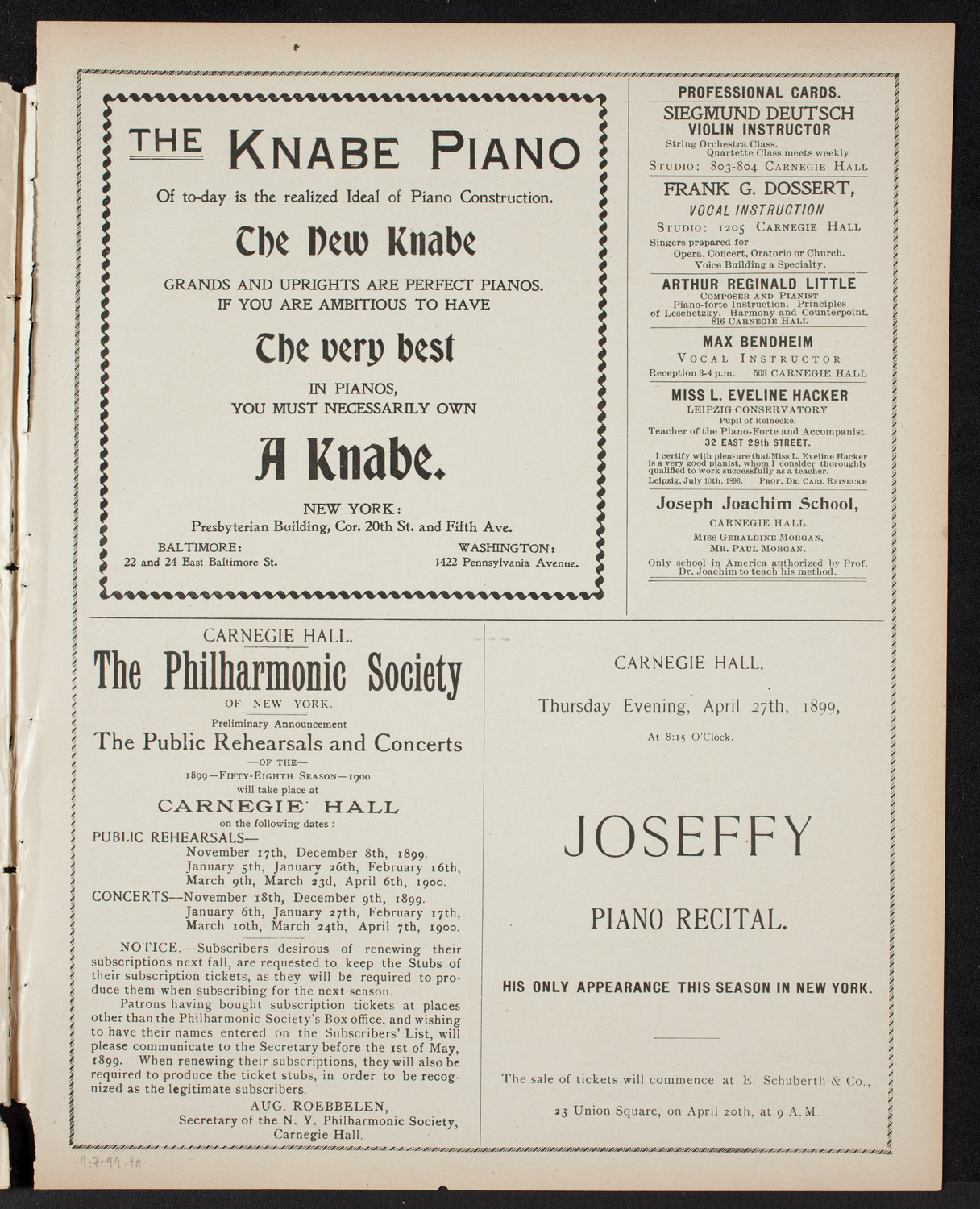 New York Philharmonic, April 7, 1899, program page 7