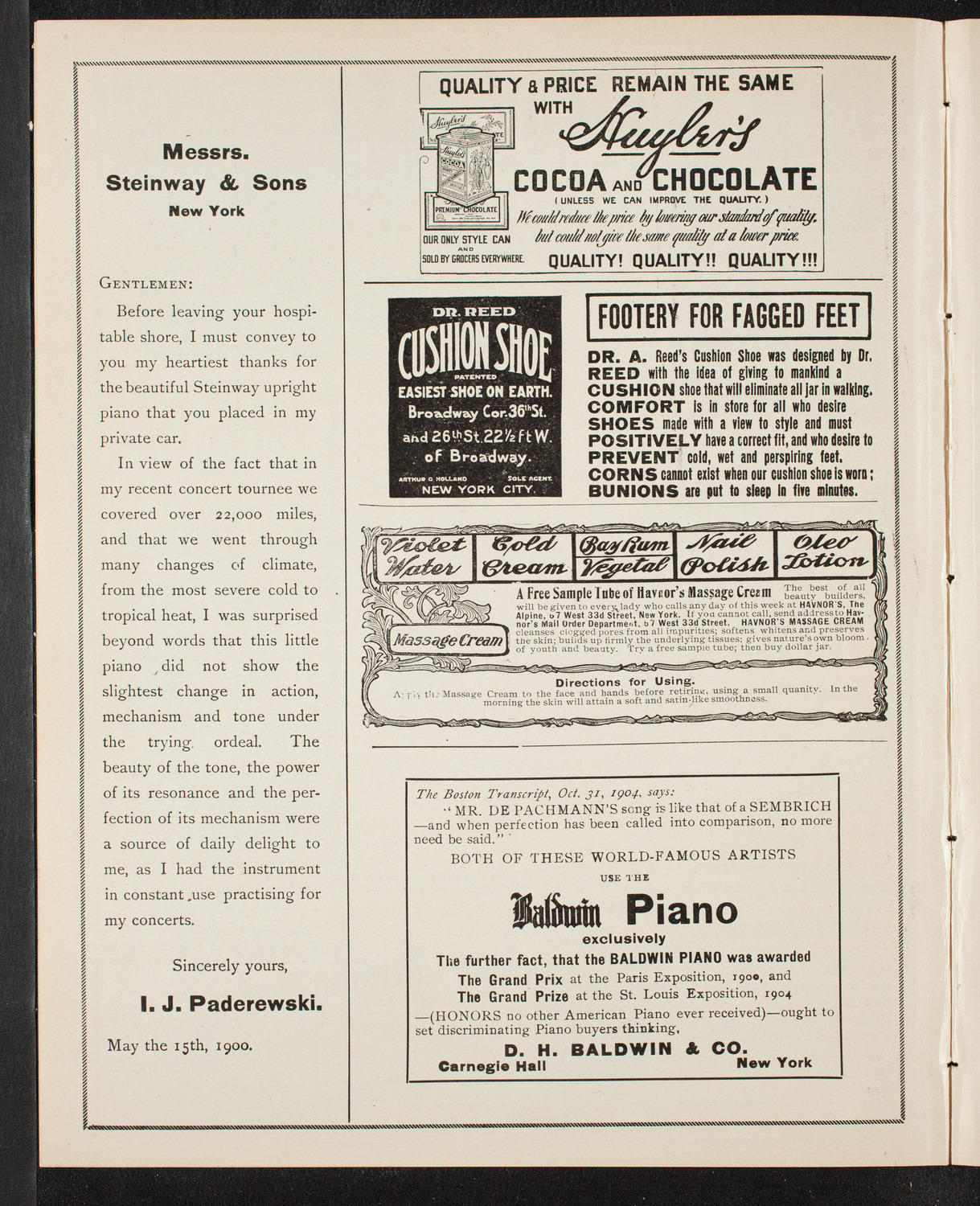 Josef Hofmann, Piano, and Fritz Kreisler, Violin, April 16, 1905, program page 4