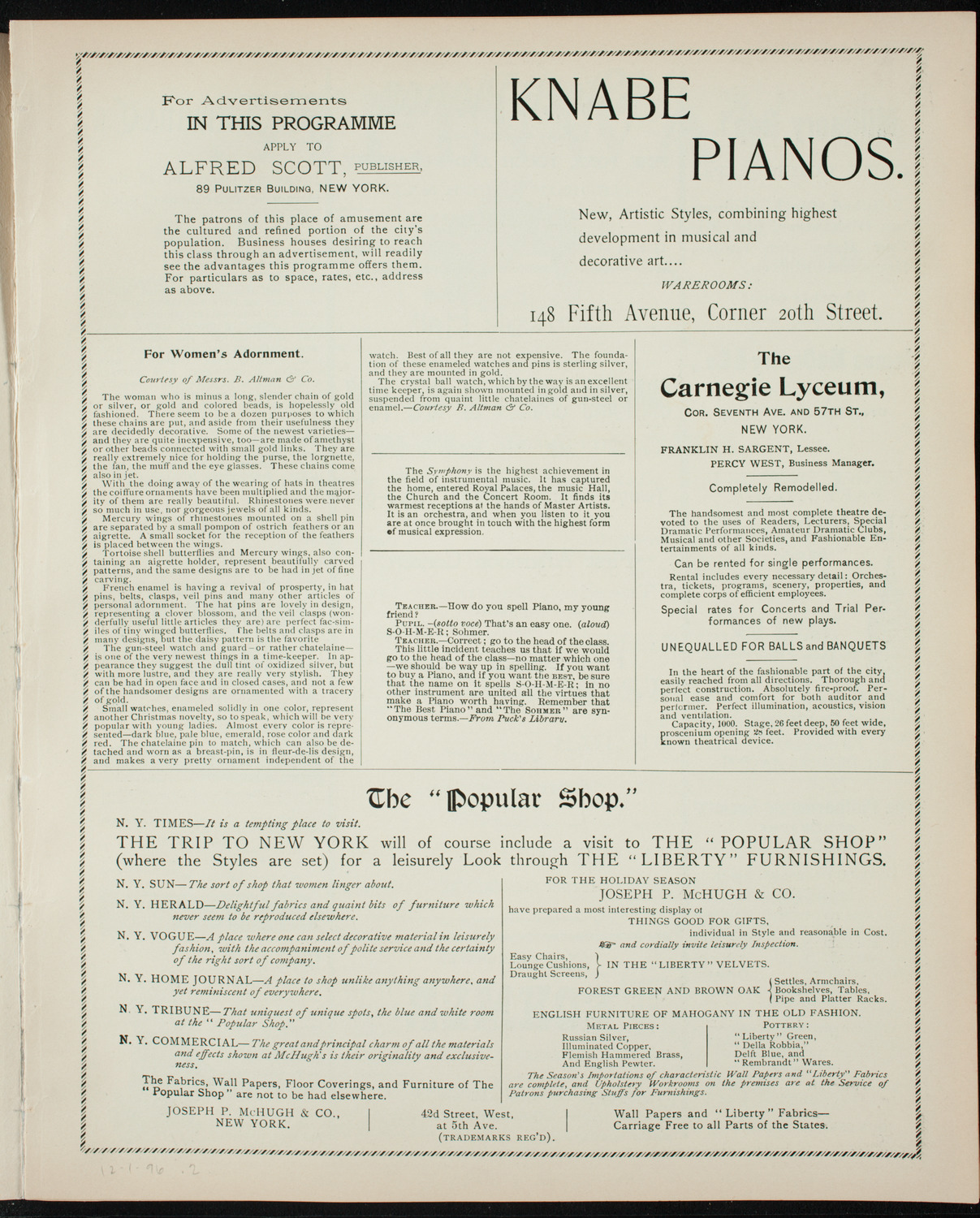 Oratorio Society of New York, December 1, 1896, program page 3