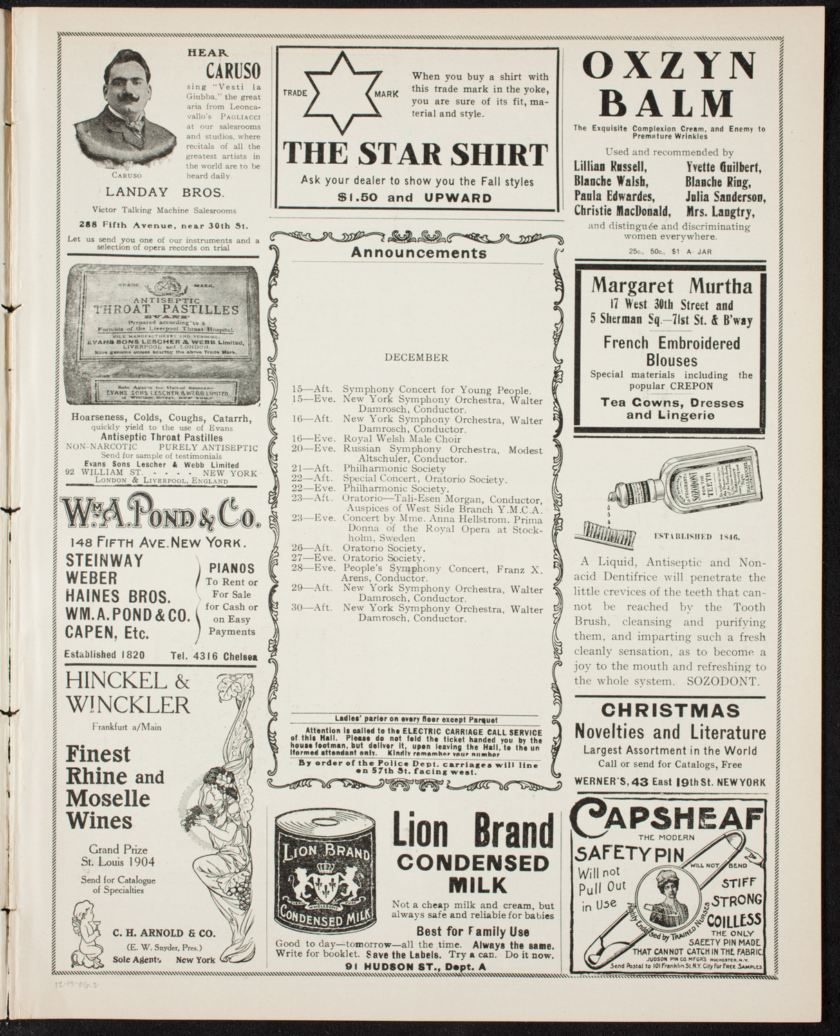 Musical Art Society of New York, December 13, 1906, program page 3