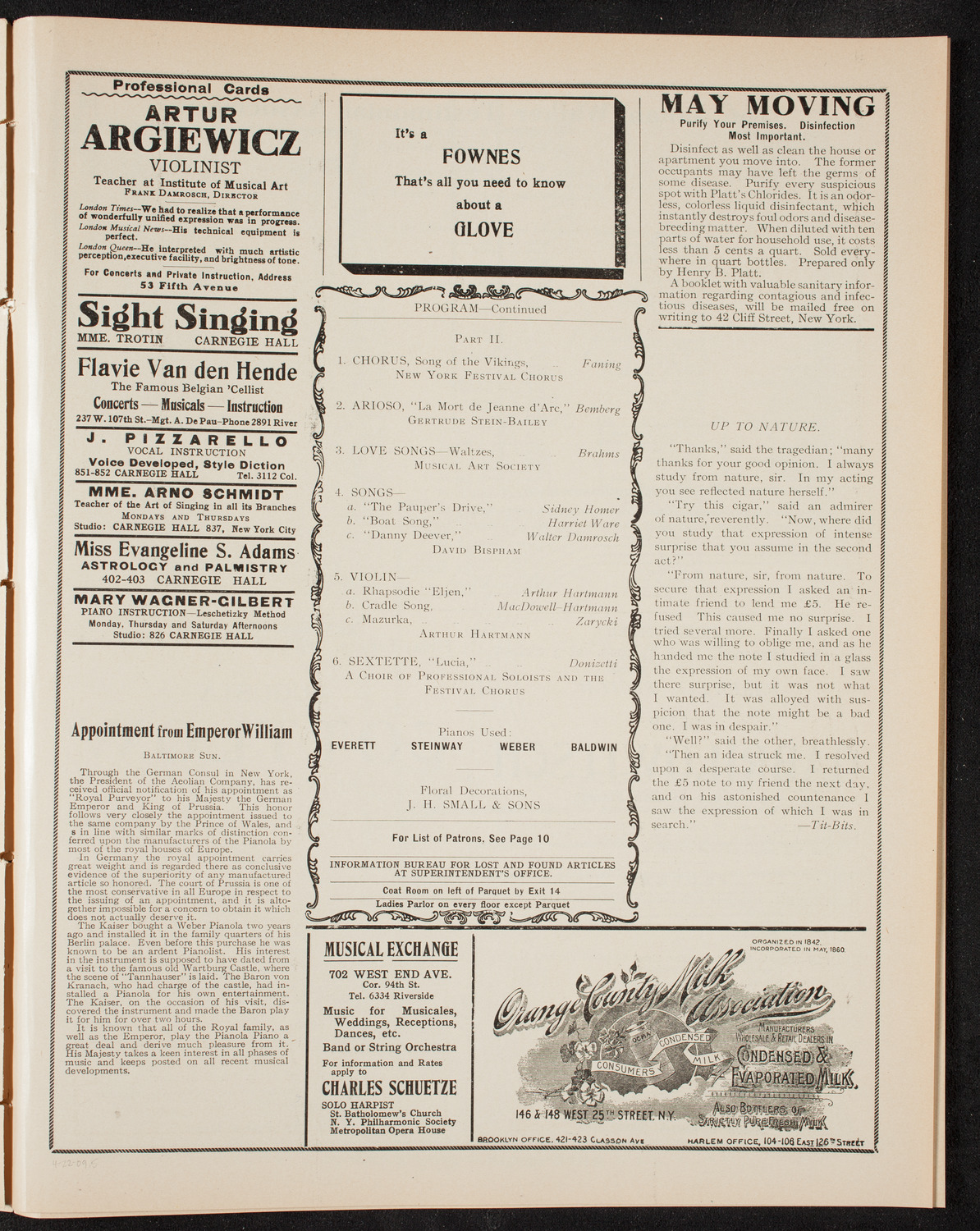 Testimonial Concert to Julian Walker, April 22, 1909, program page 9