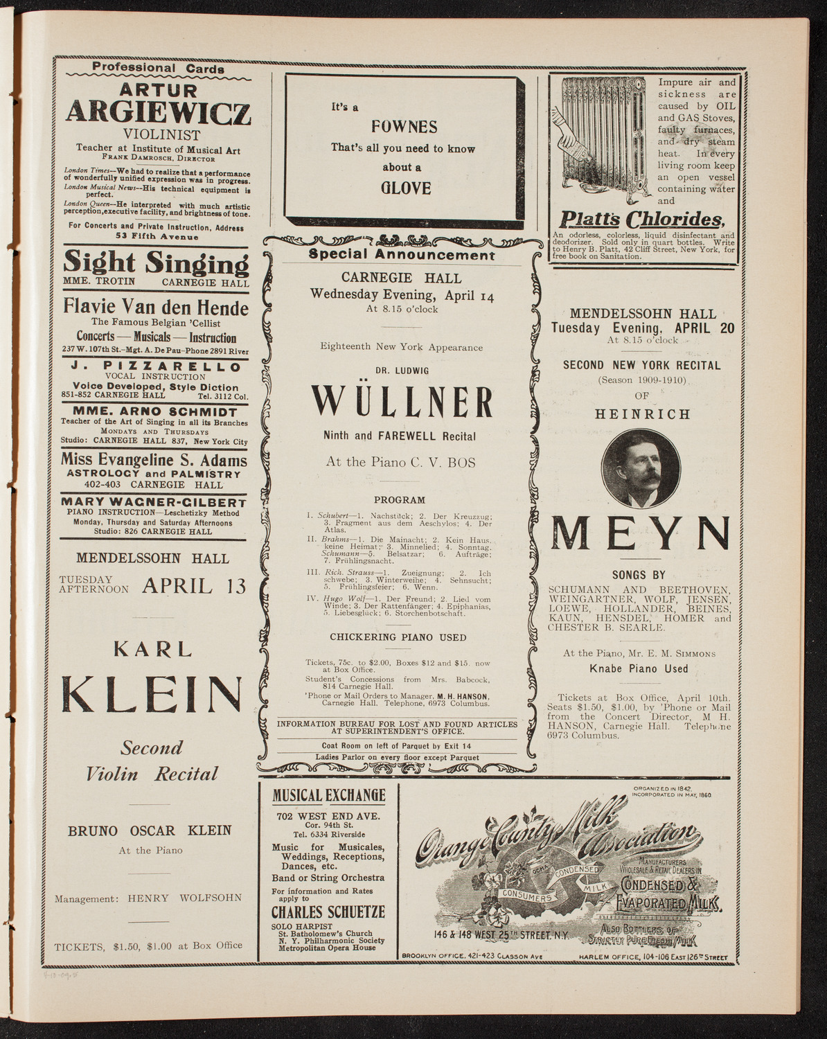 Dresden Philharmonic Orchestra, April 10, 1909, program page 9