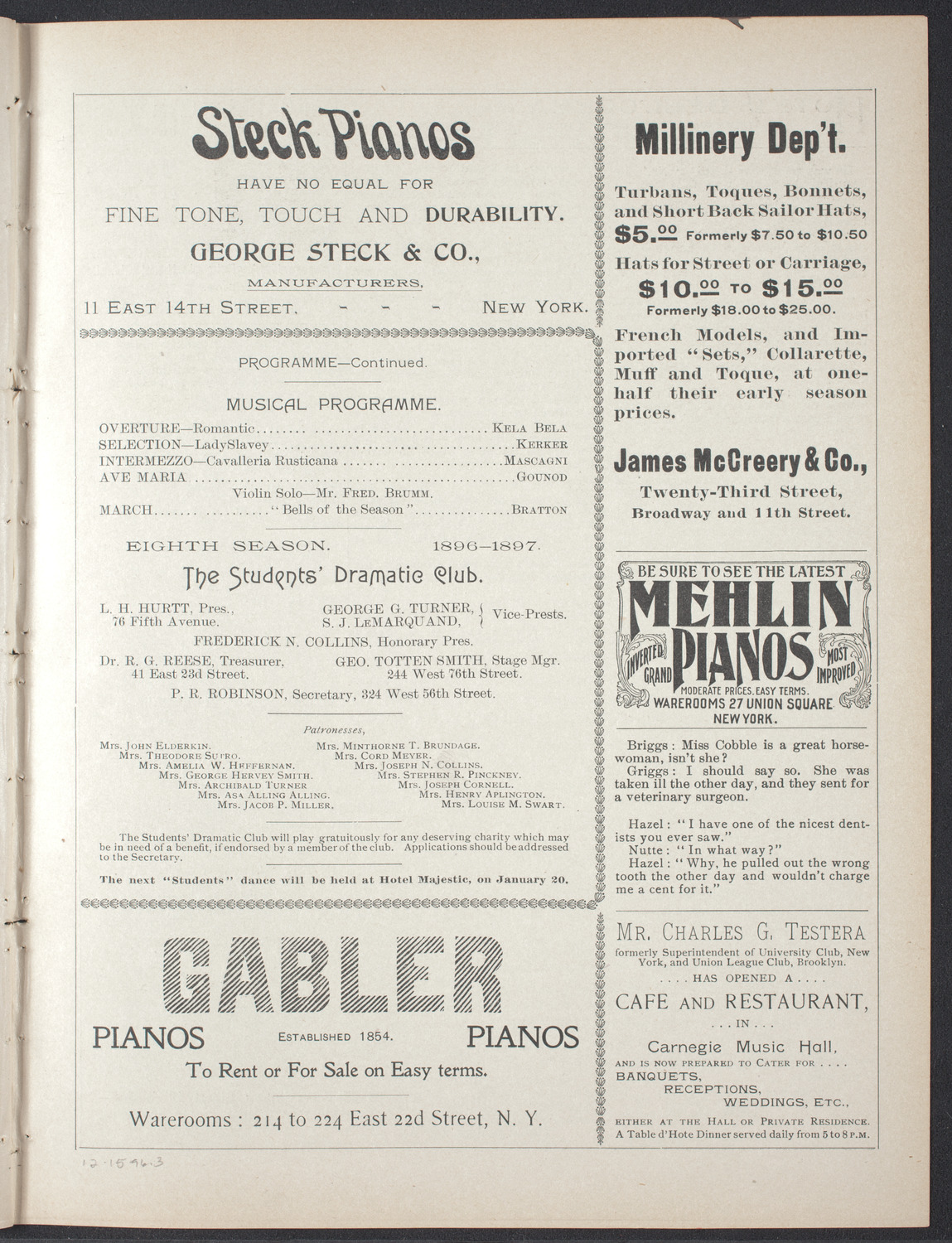 Students' Dramatic Club, December 15, 1896, program page 5