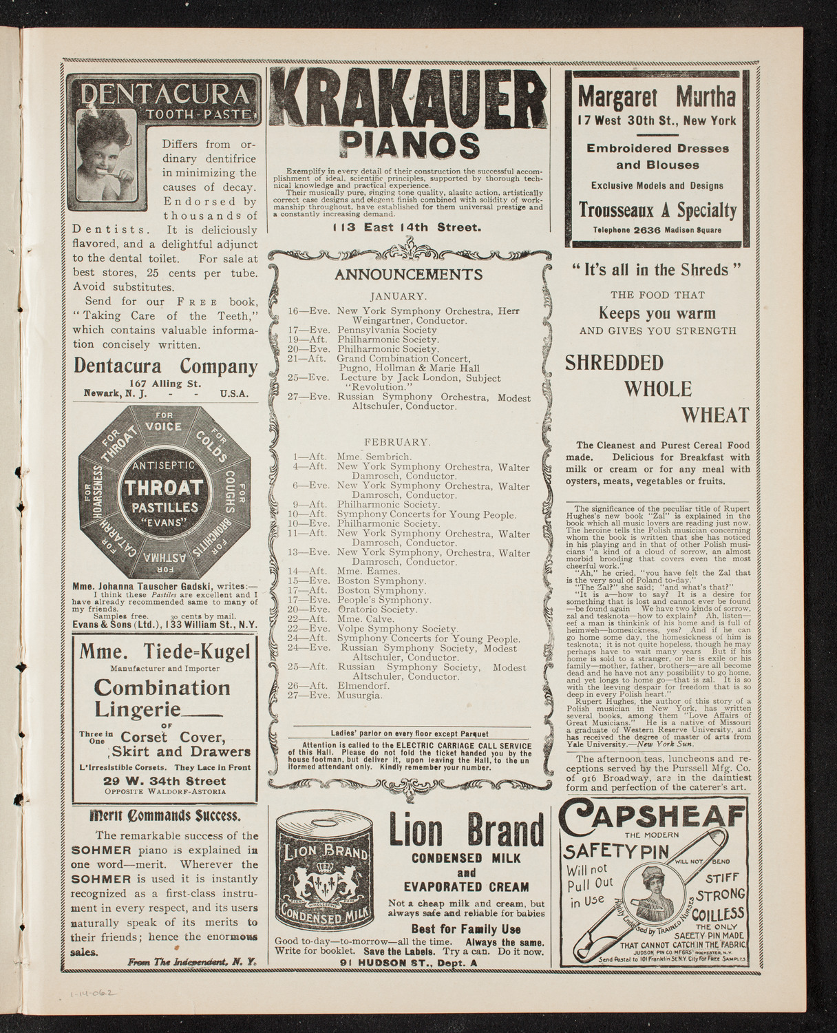 New York Symphony Orchestra, January 14, 1906, program page 3