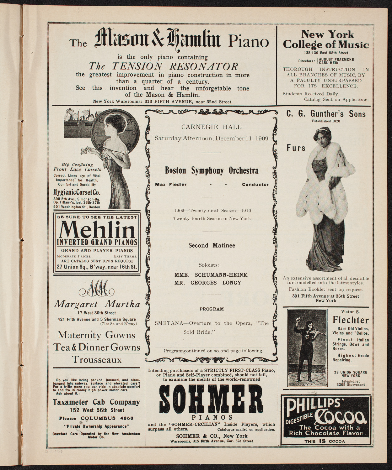 Boston Symphony Orchestra, December 11, 1909, program page 5