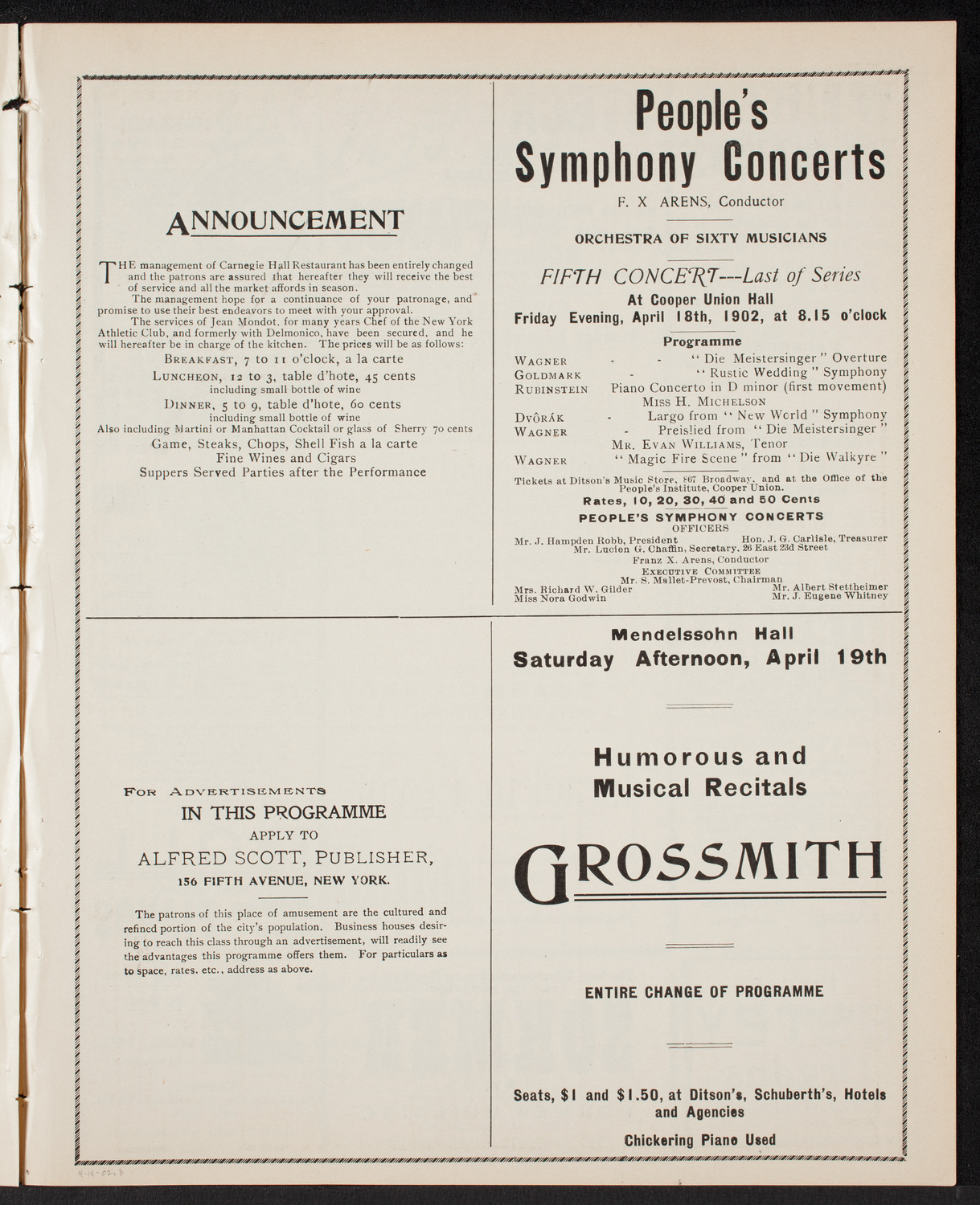 People's Choral Union, April 14, 1902, program page 5