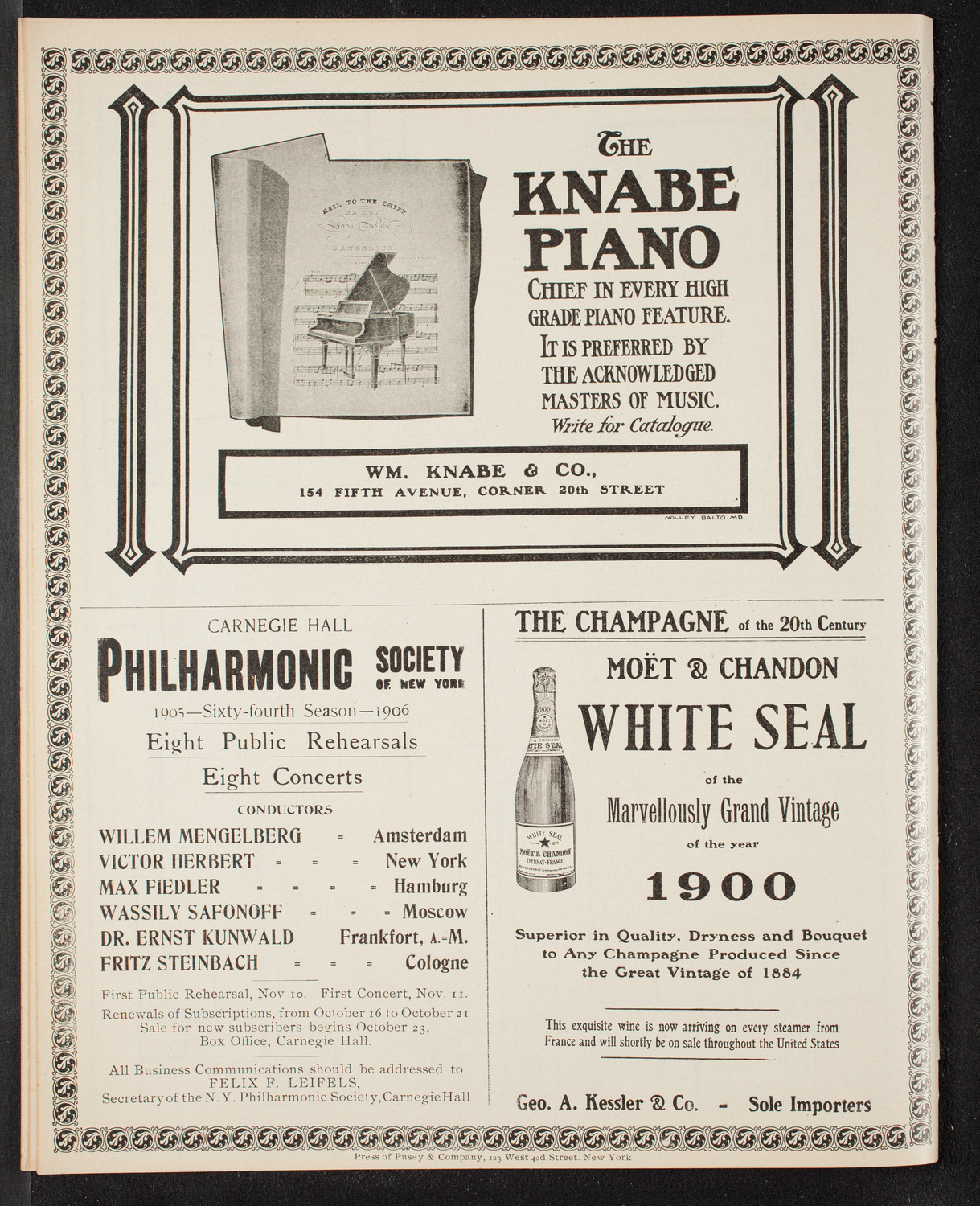 New York College of Music Faculty Concert, October 29, 1905, program page 12