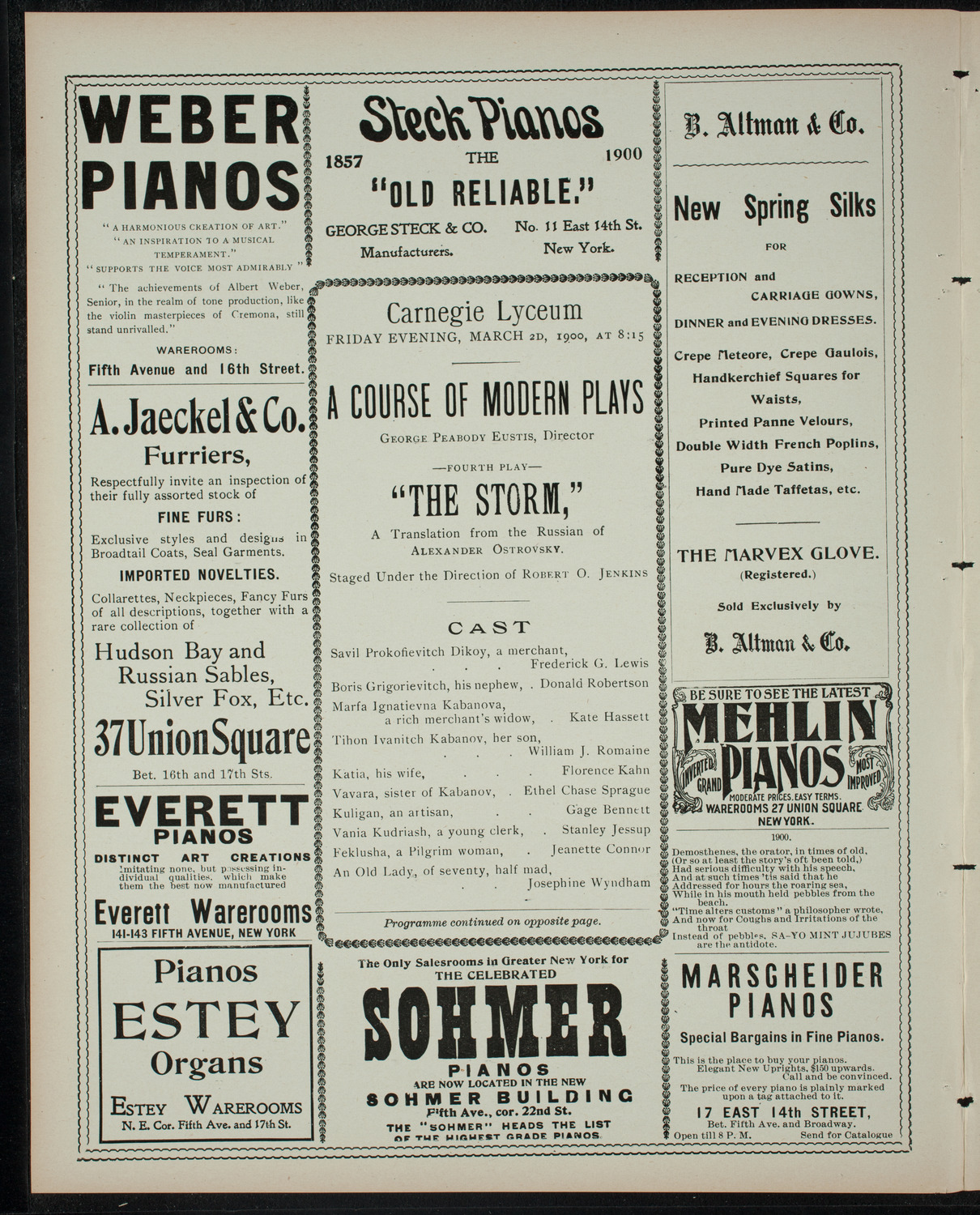 George Peabody Eustis: A Course of Modern Plays, March 2, 1900, program page 2