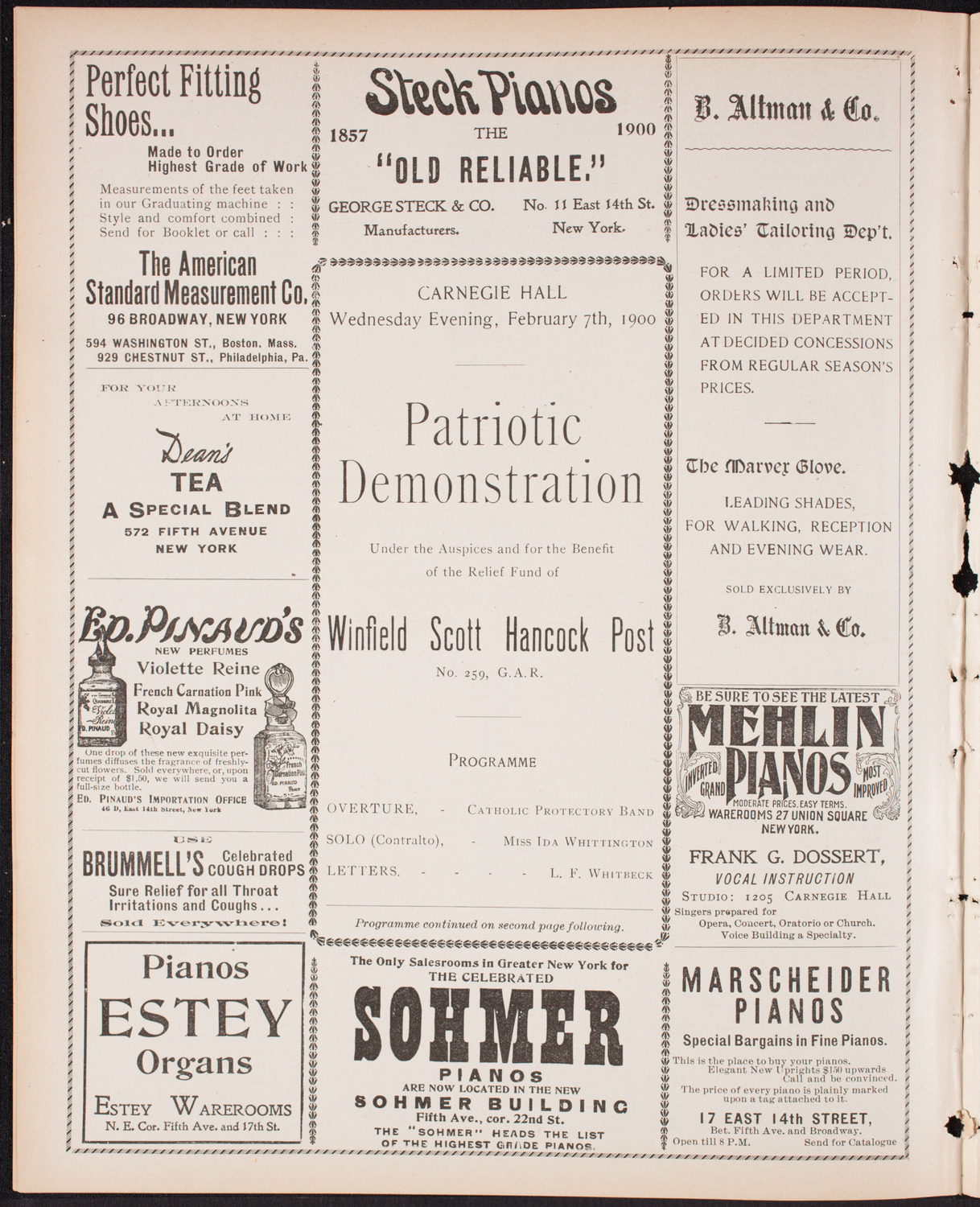 Patriotic Demonstration/ Benefit: Winfield Scott Hancock Post No.259, February 7, 1900, program page 4