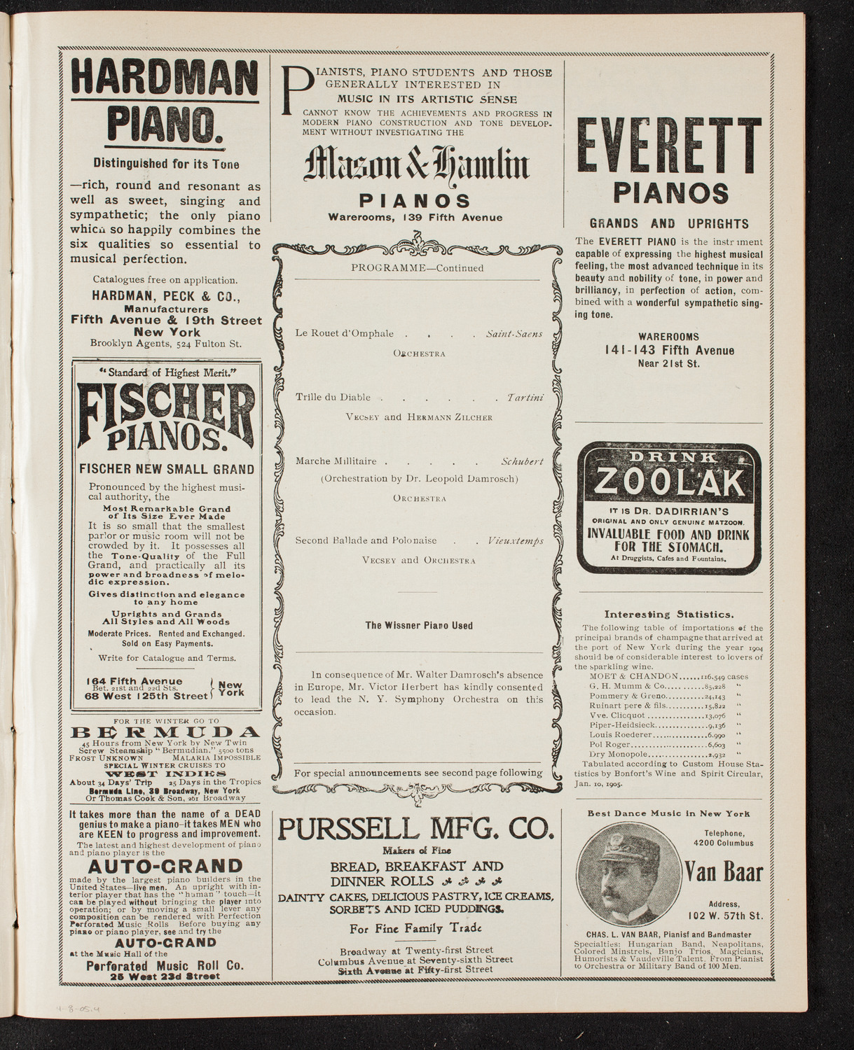 Franz von Vecsey, Violin, with the New York Symphony Orchestra, April 8, 1905, program page 7