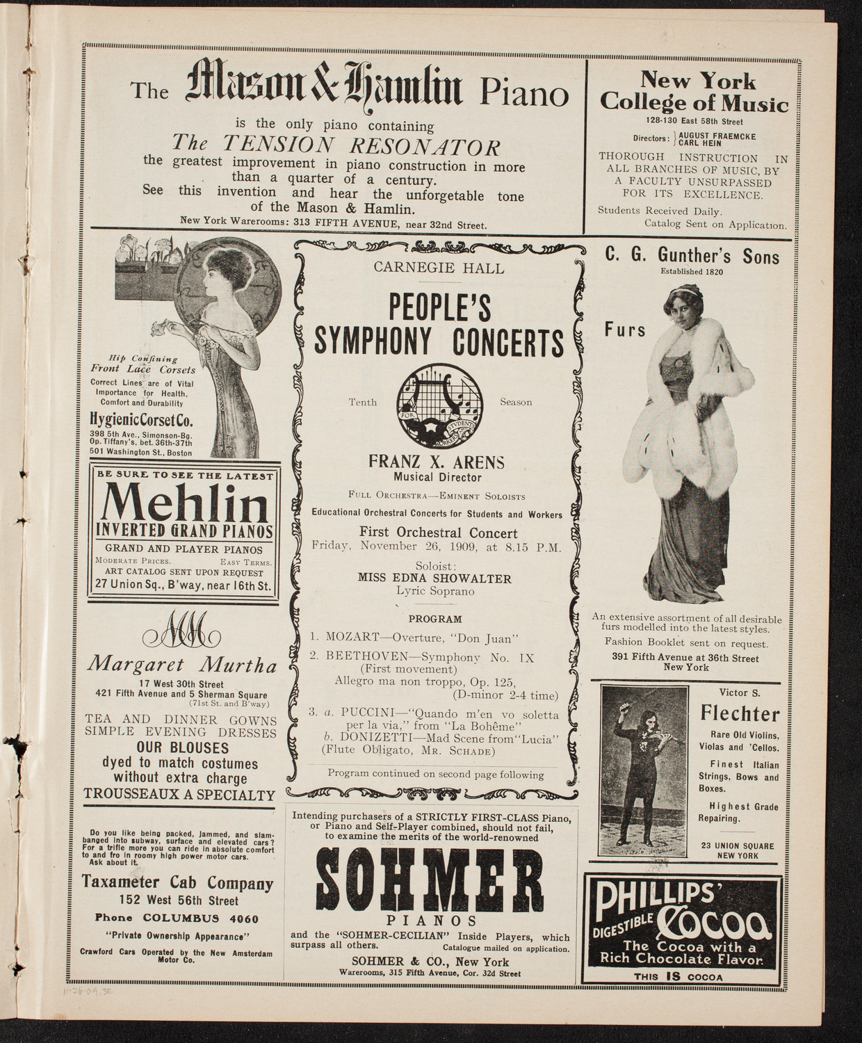People's Symphony Concert, November 26, 1909, program page 5
