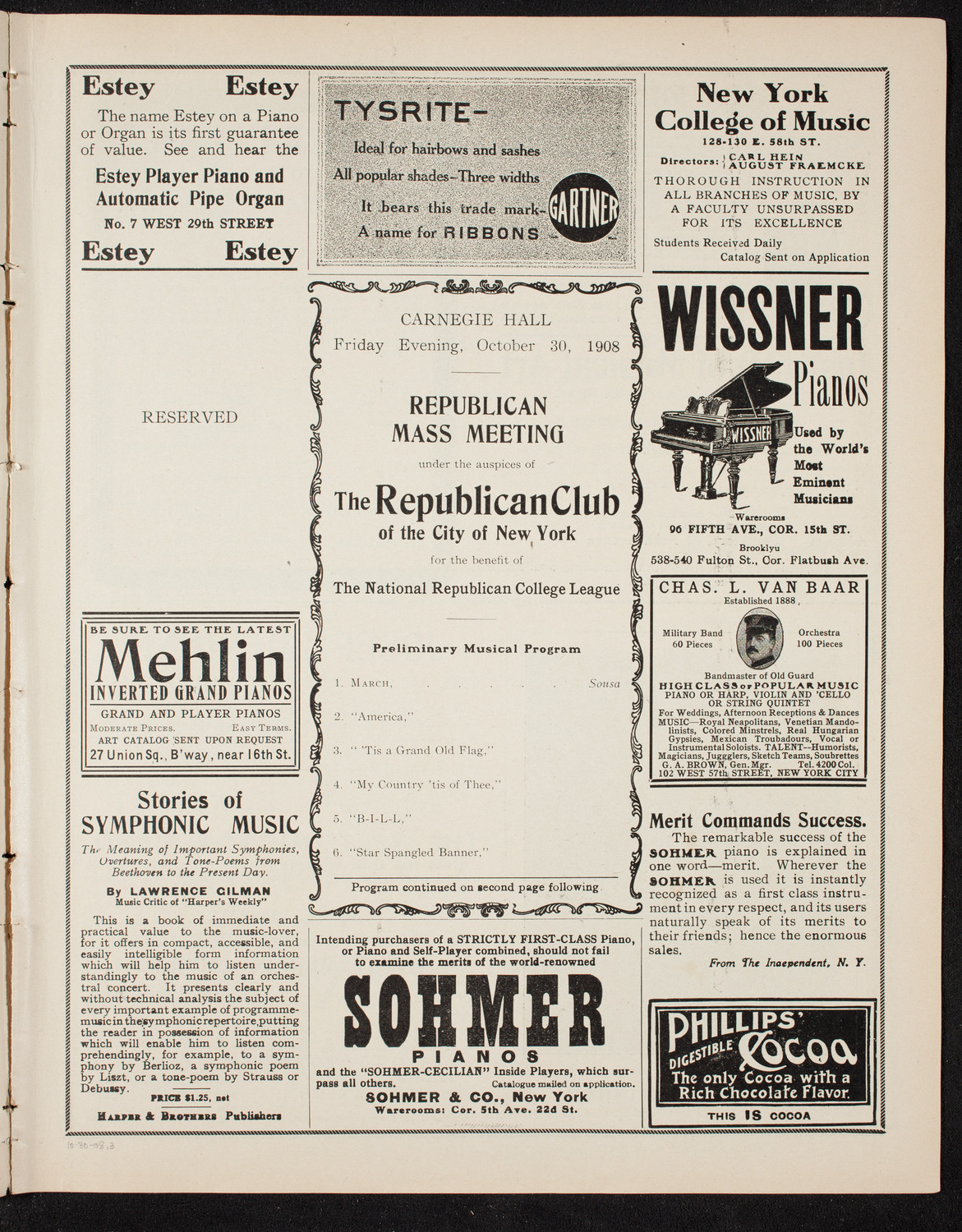 Benefit: National Republican College League, October 30, 1908, program page 5