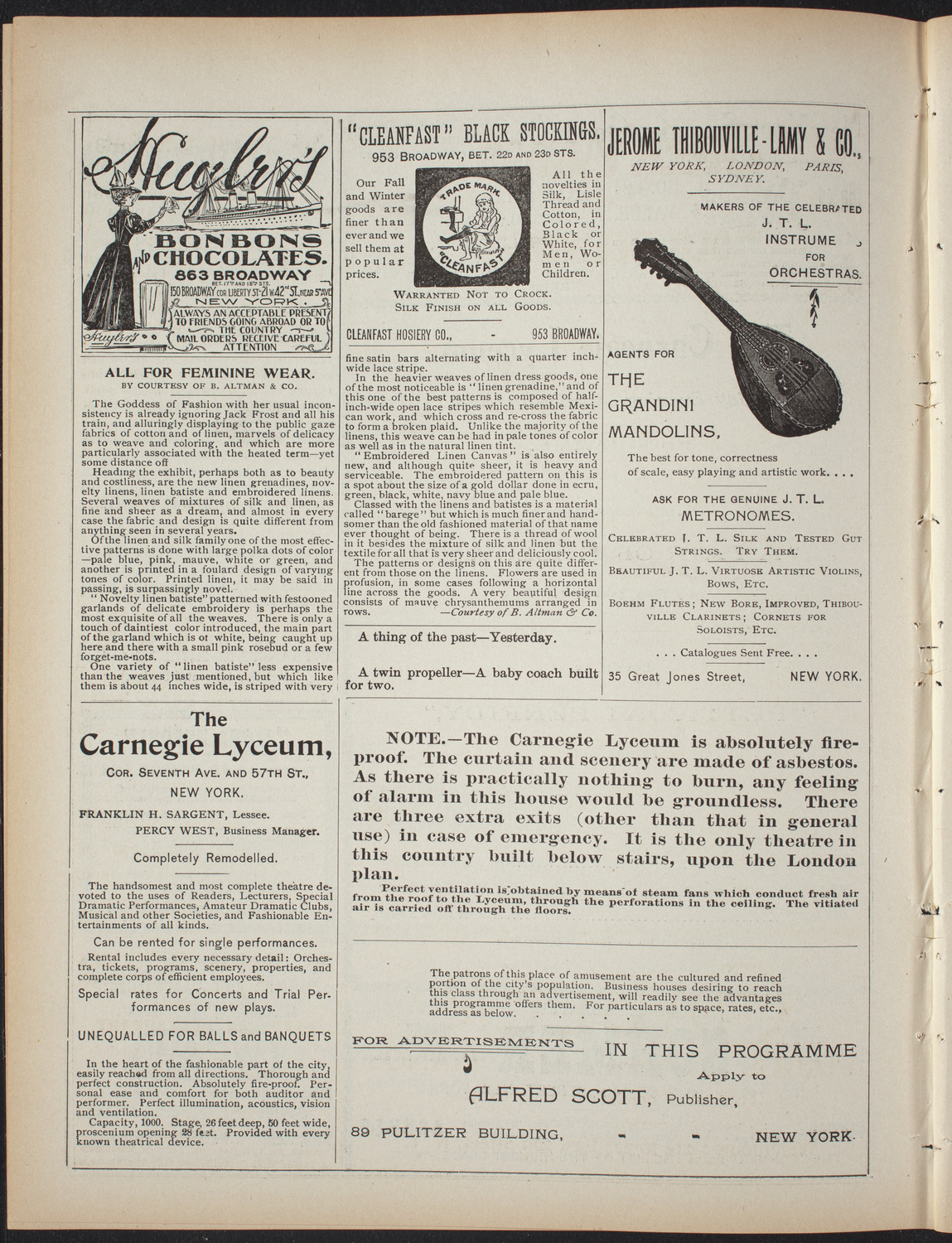 First Presentation of "A Pair of Bellows" and "Petticoat Perfidy", April 30, 1897, program page 4