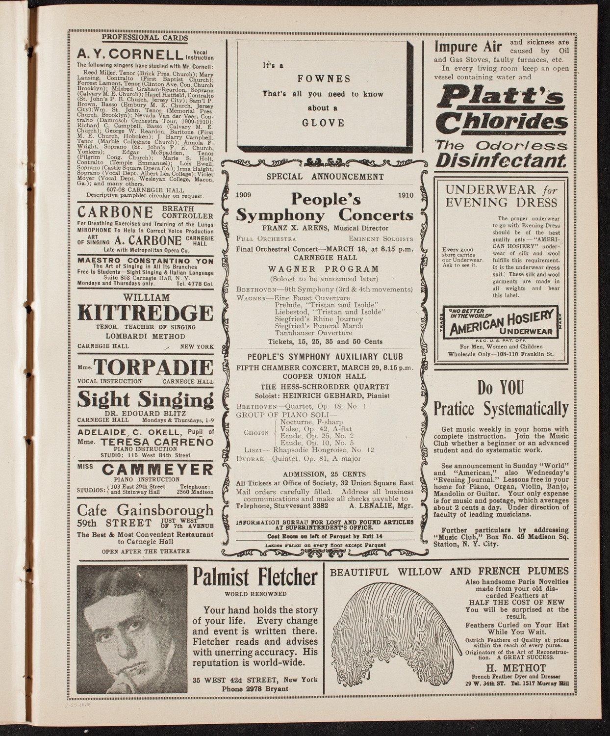 People's Symphony Concert, February 25, 1910, program page 9