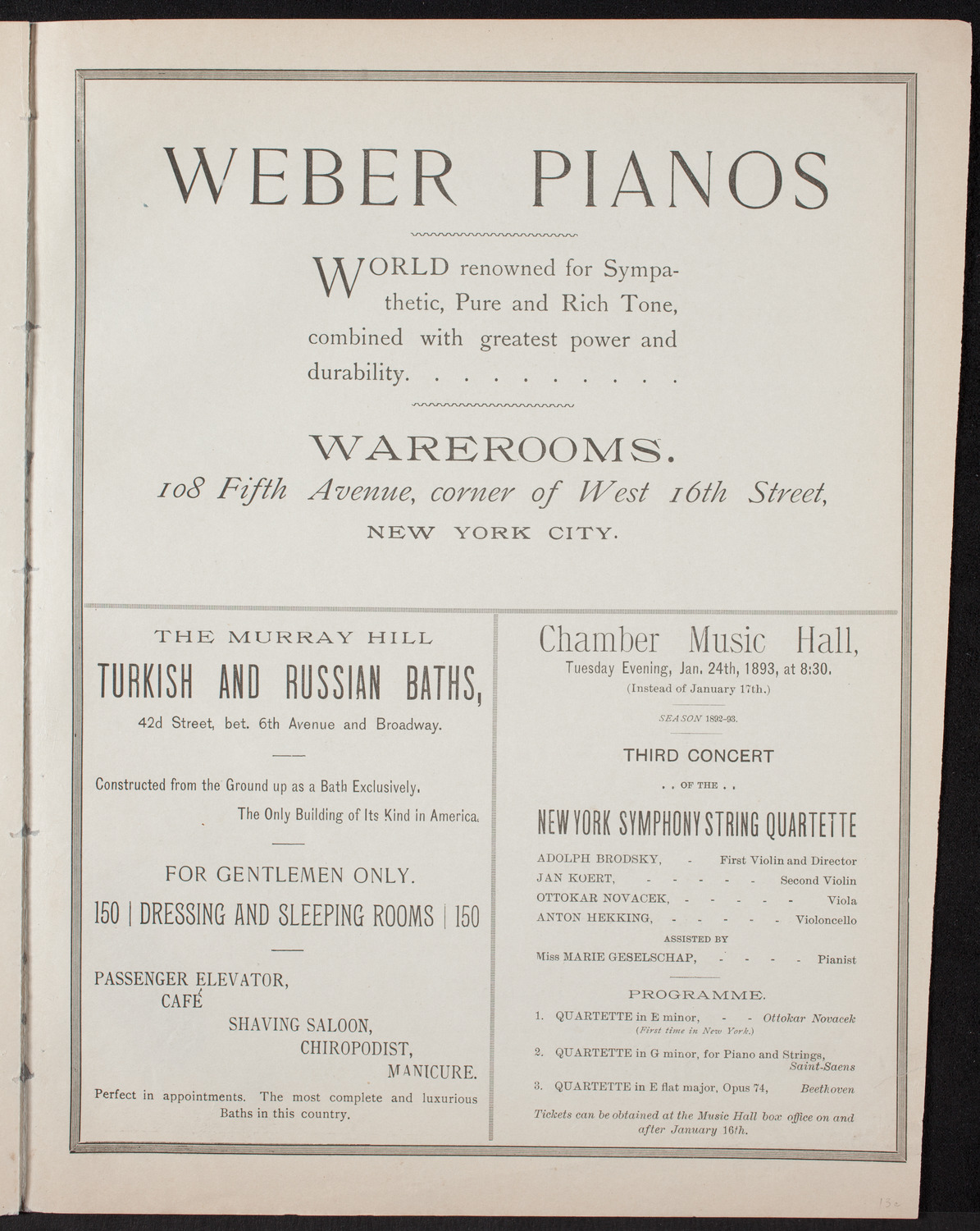 Damrosch Sunday Concert, January 15, 1893, program page 7