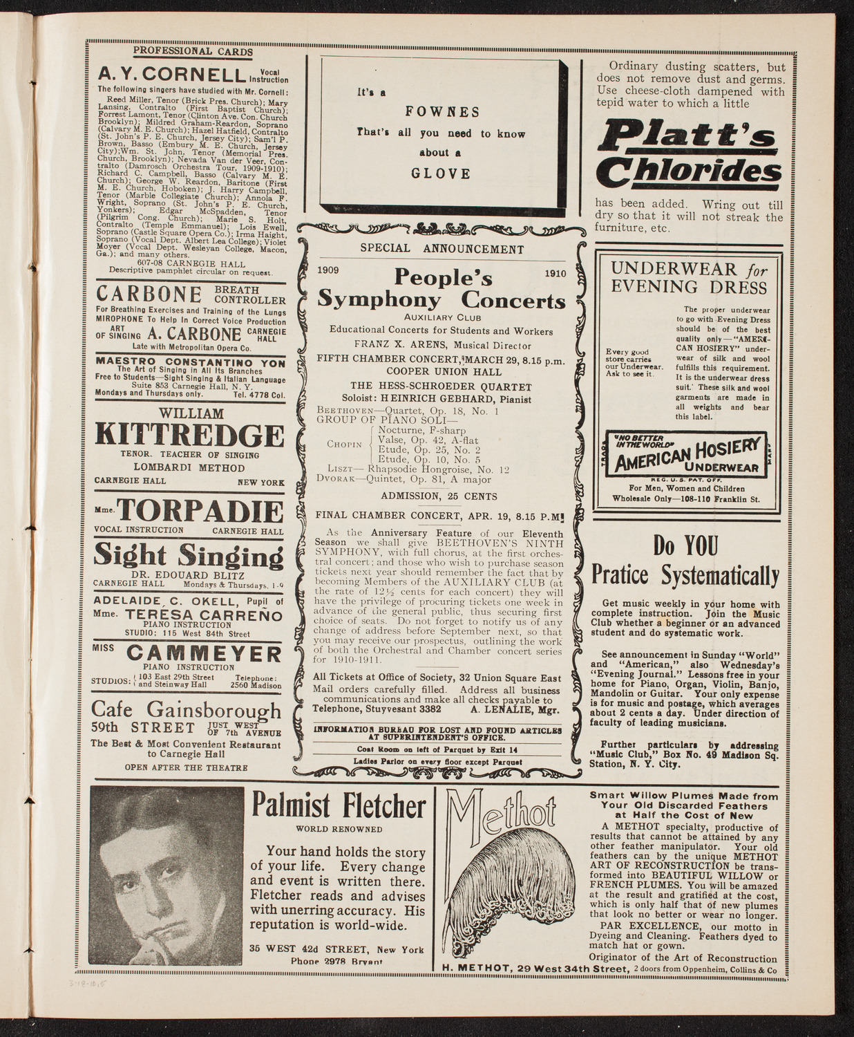 People's Symphony Concert, March 18, 1910, program page 9