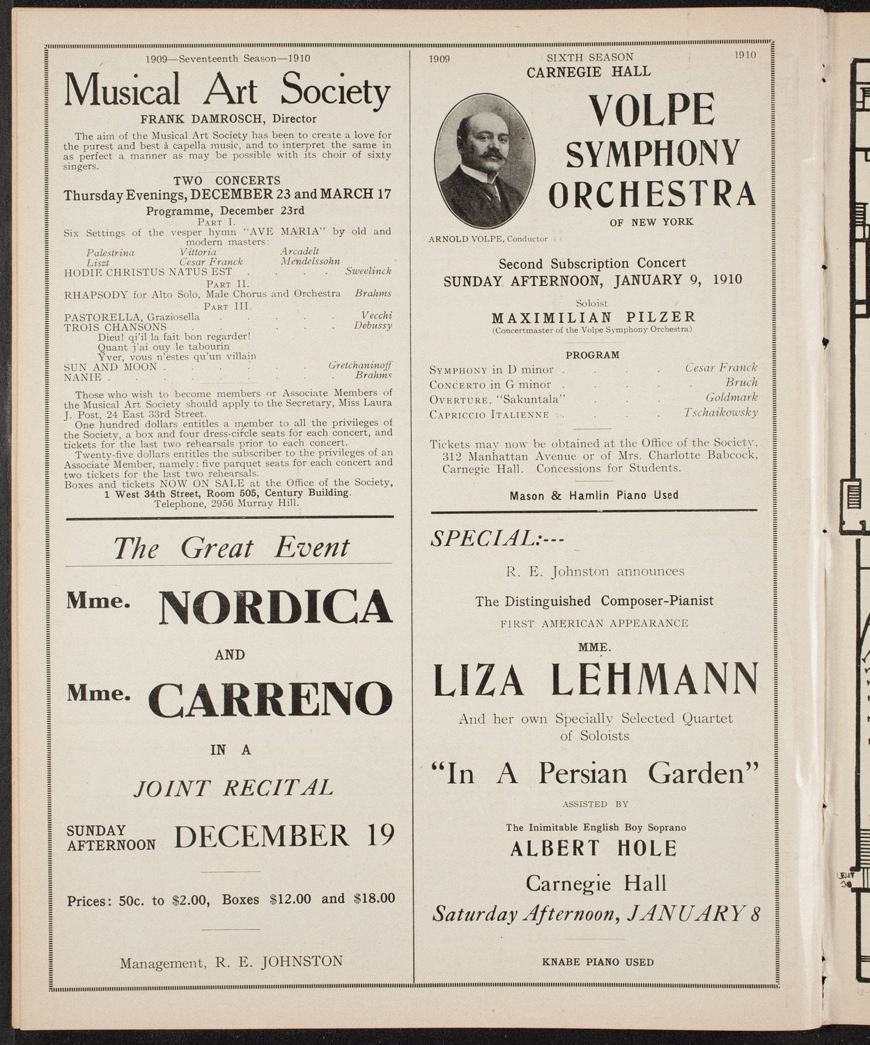 New York Banks' Glee Club, December 7, 1909, program page 10