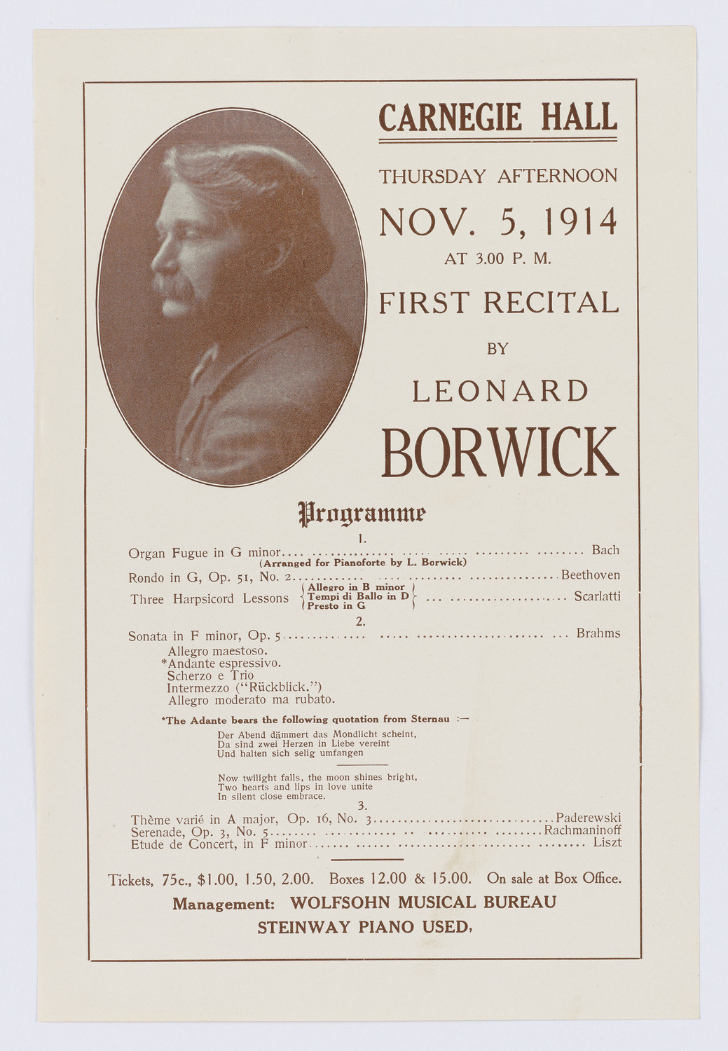 Leonard Borwick, November 5, 1914