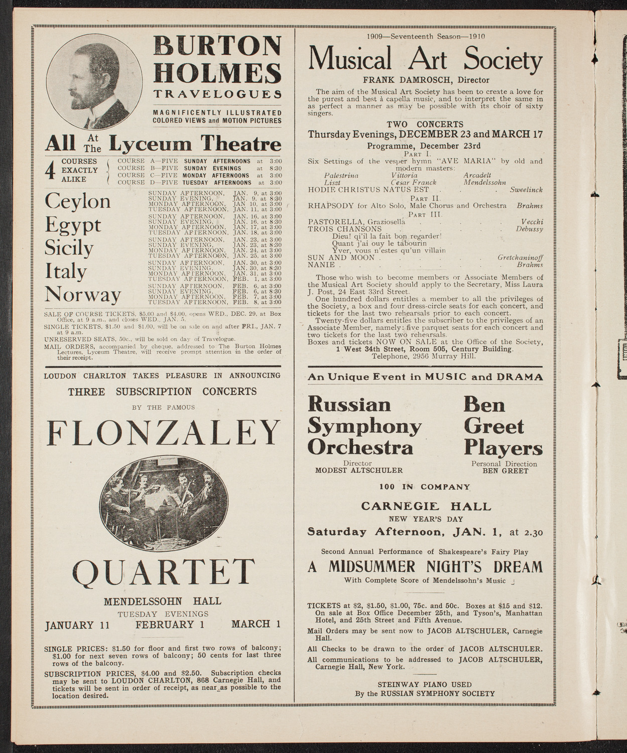 Lillian Nordica, Soprano, and Teresa Carreño, Piano, December 19, 1909, program page 10