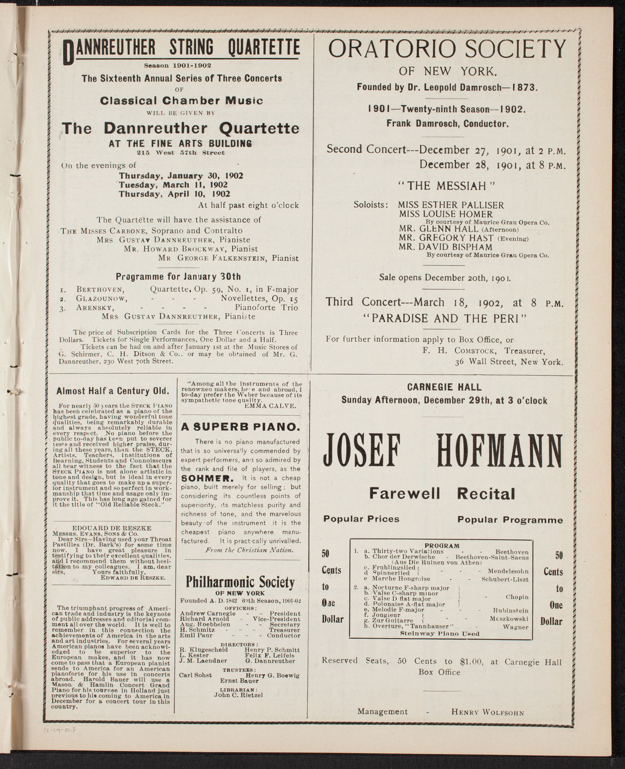 Musical Art Society of New York, December 19, 1901, program page 5