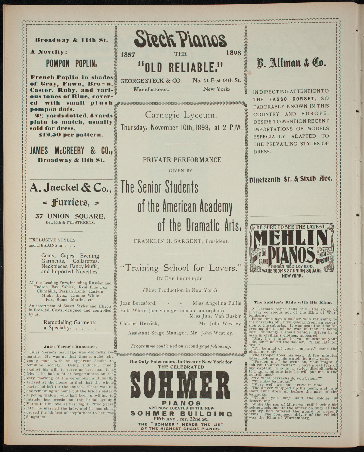 American Academy of Dramatic Arts, November 10, 1898, program page 4