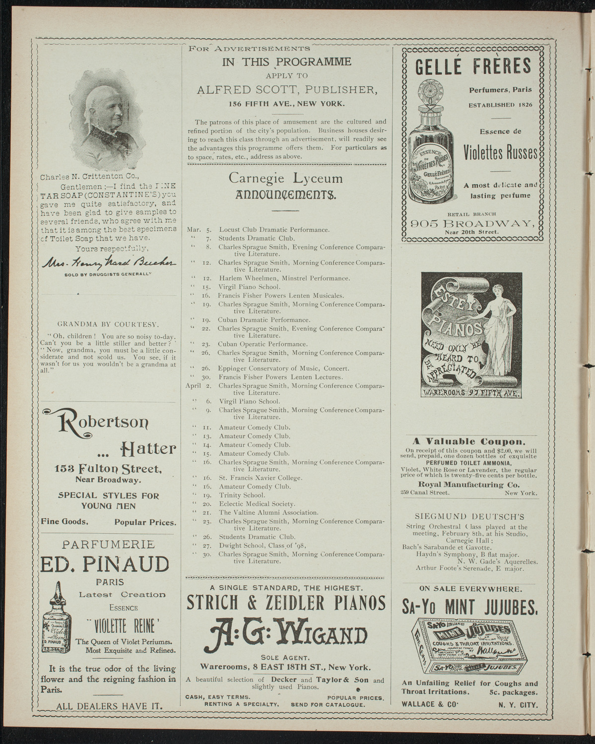 Comparative Literature Society Saturday Morning Conference, March 5, 1898, program page 2