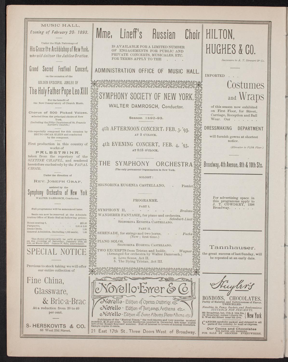 Damrosch Sunday Concert, January 15, 1893, program page 6