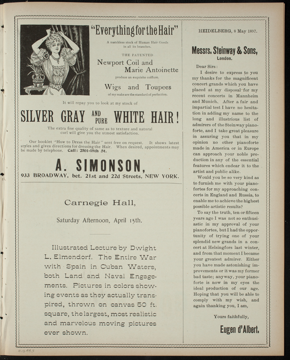 Alice in Wonderland, April 13, 1899, program page 5