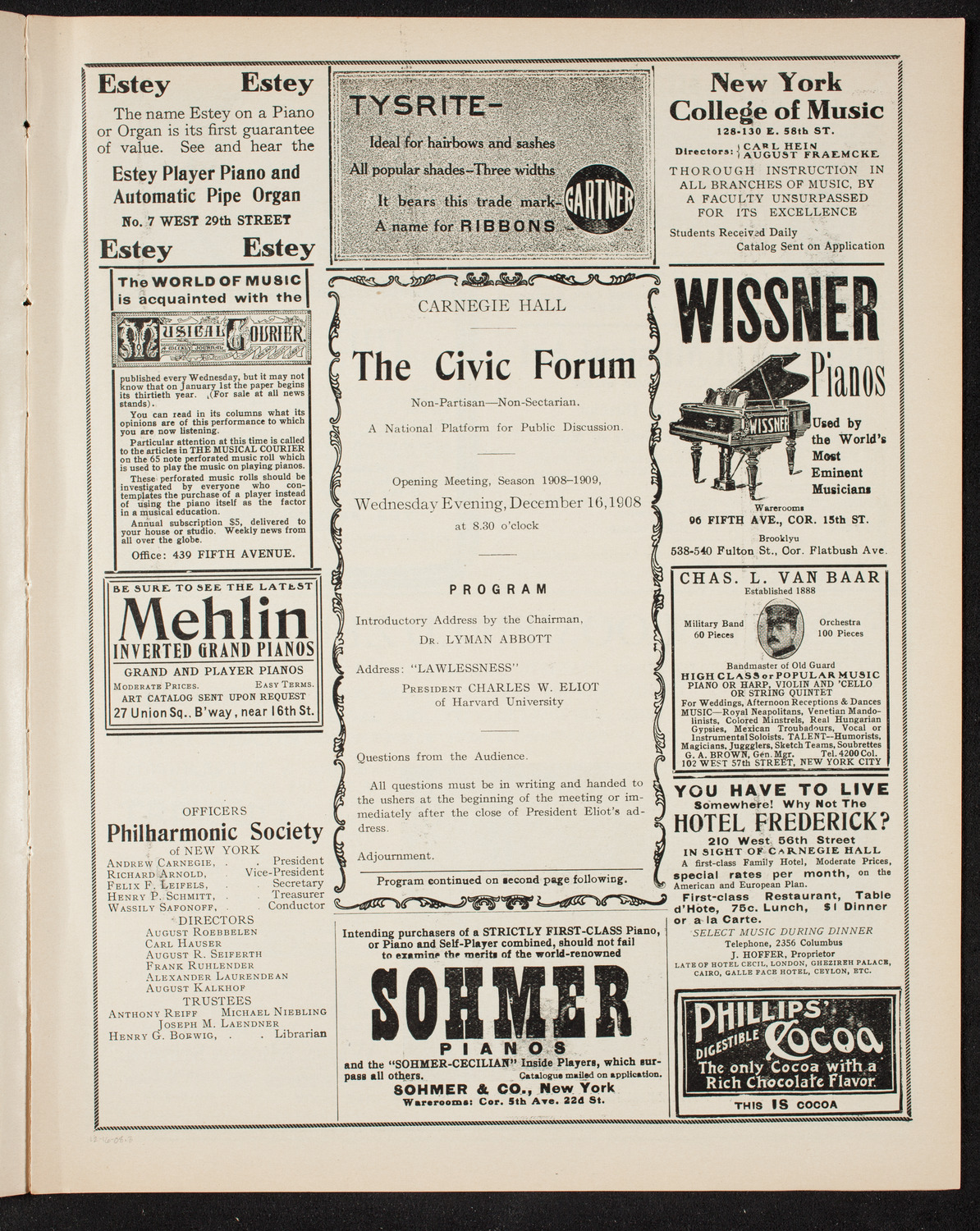 The Civic Forum, December 16, 1908, program page 5