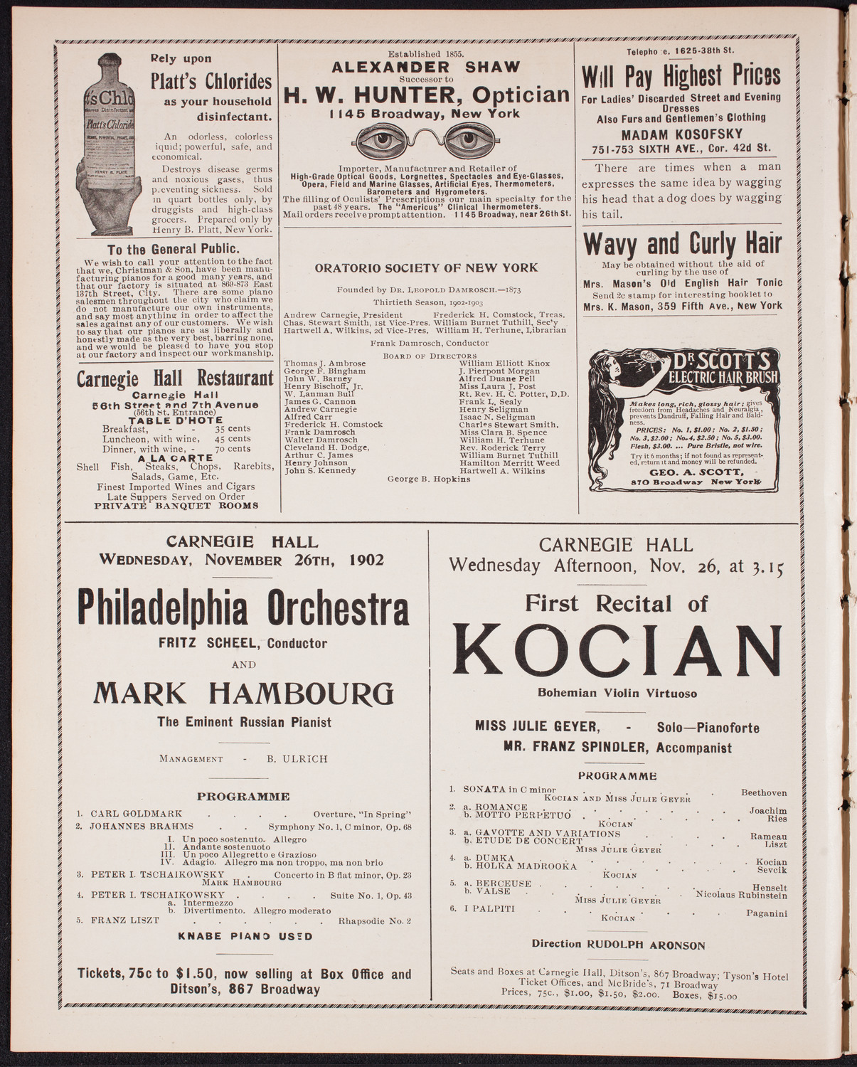 Jaroslav Kocian with Orchestra, November 22, 1902, program page 2