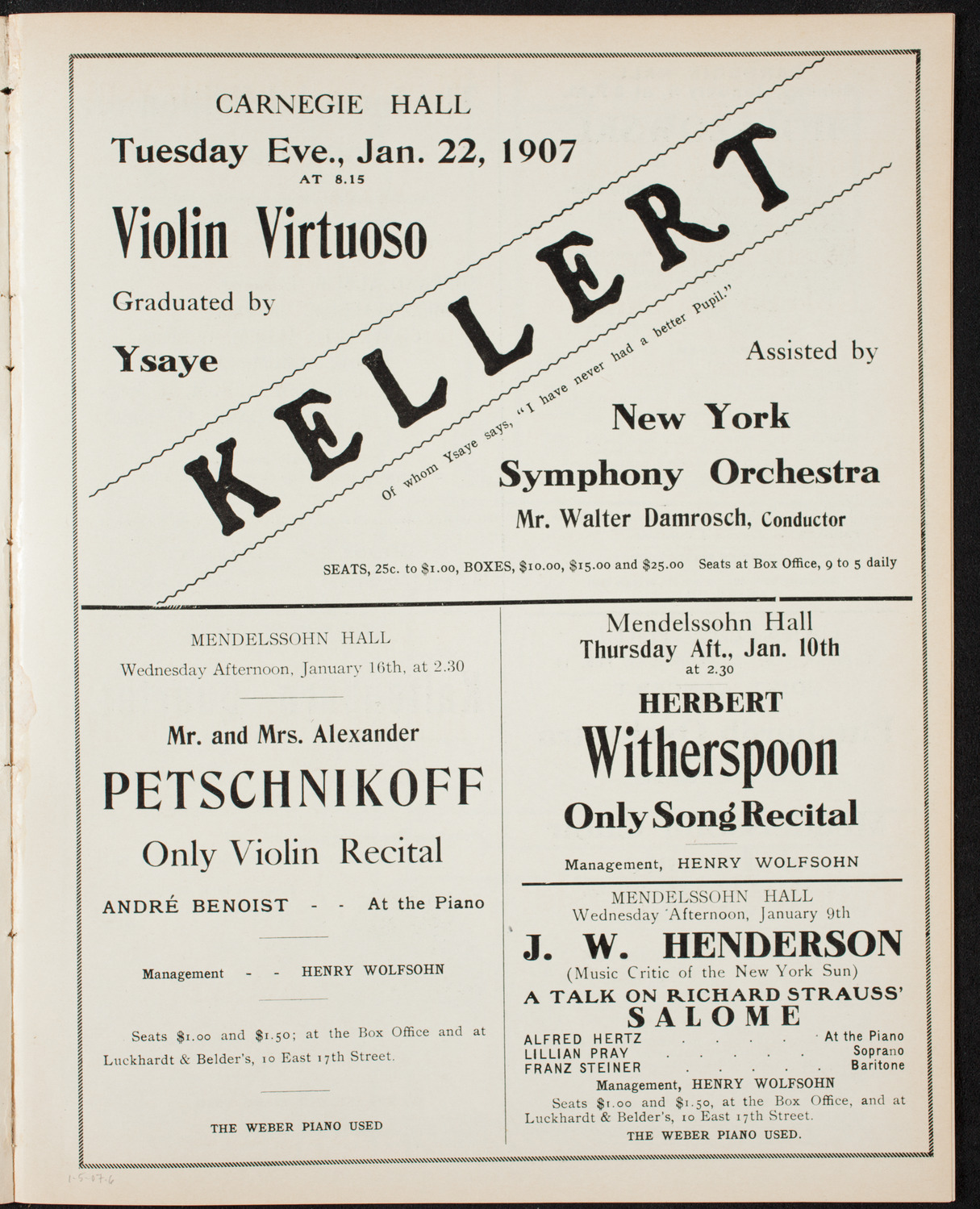 New York Philharmonic, January 5, 1907, program page 11