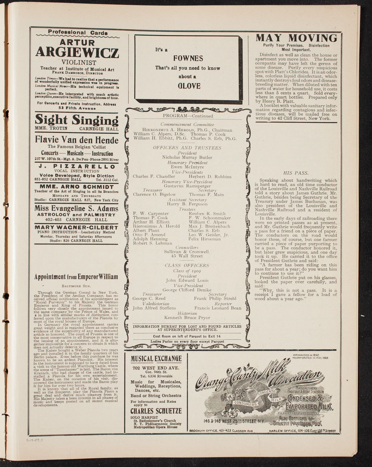 Graduation: College of Pharmacy of the City of New York, May 13, 1909, program page 9