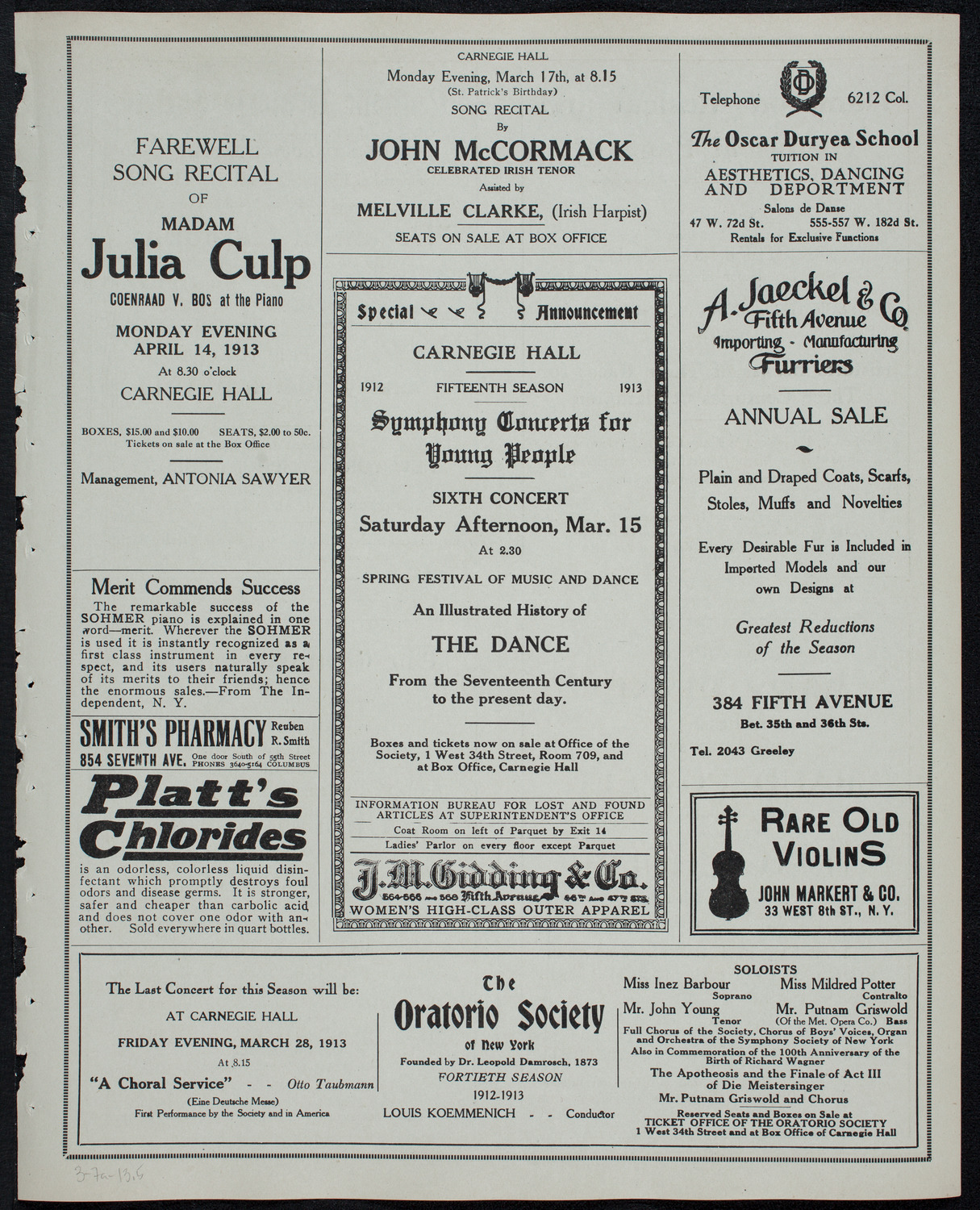 New York Philharmonic, March 7, 1913, program page 9