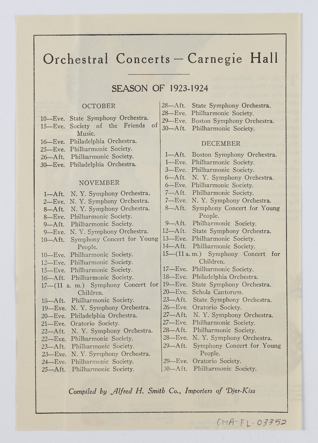 Djer-Kiss Cosmetics Orchestral Concert Schedules, 1923