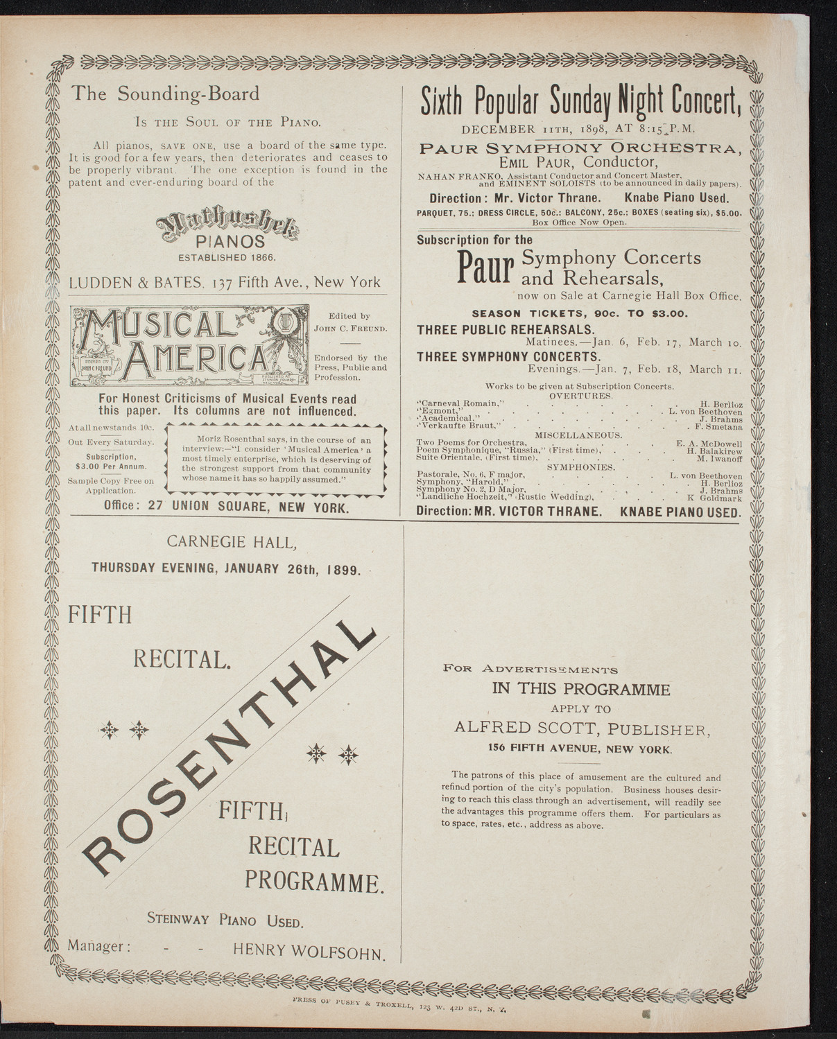 Paur Symphony Orchestra, December 9, 1898, program page 8