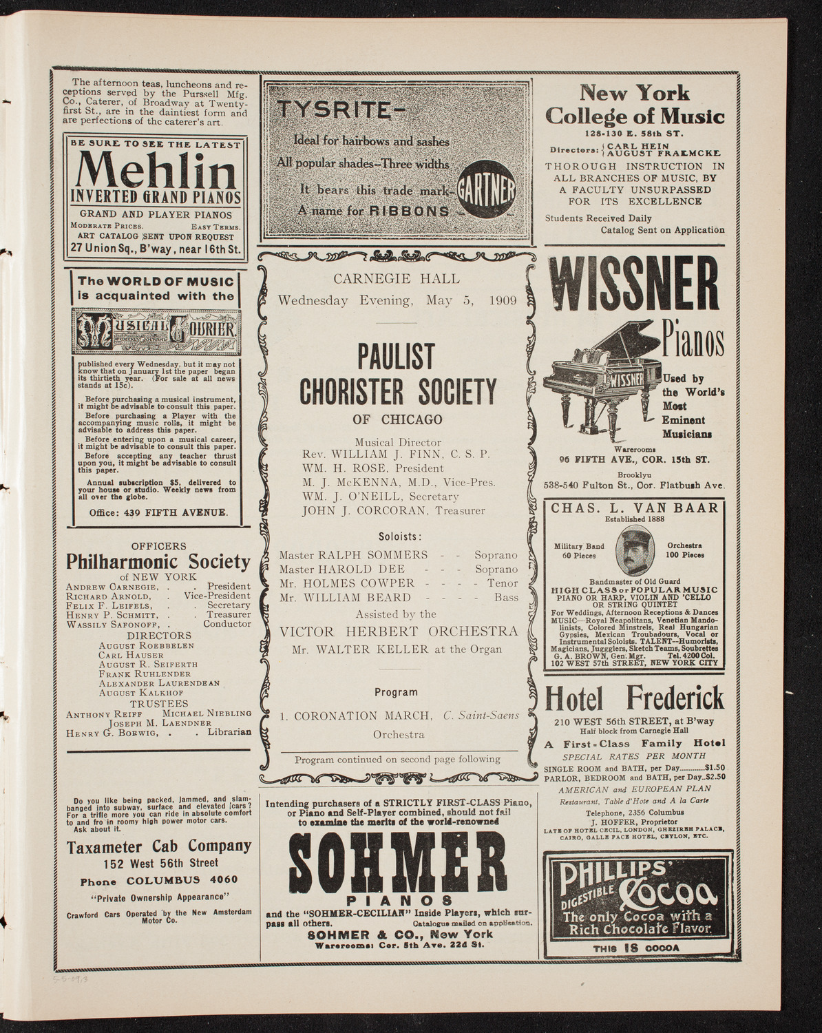 Paulist Chorister Society of Chicago, May 5, 1909, program page 5