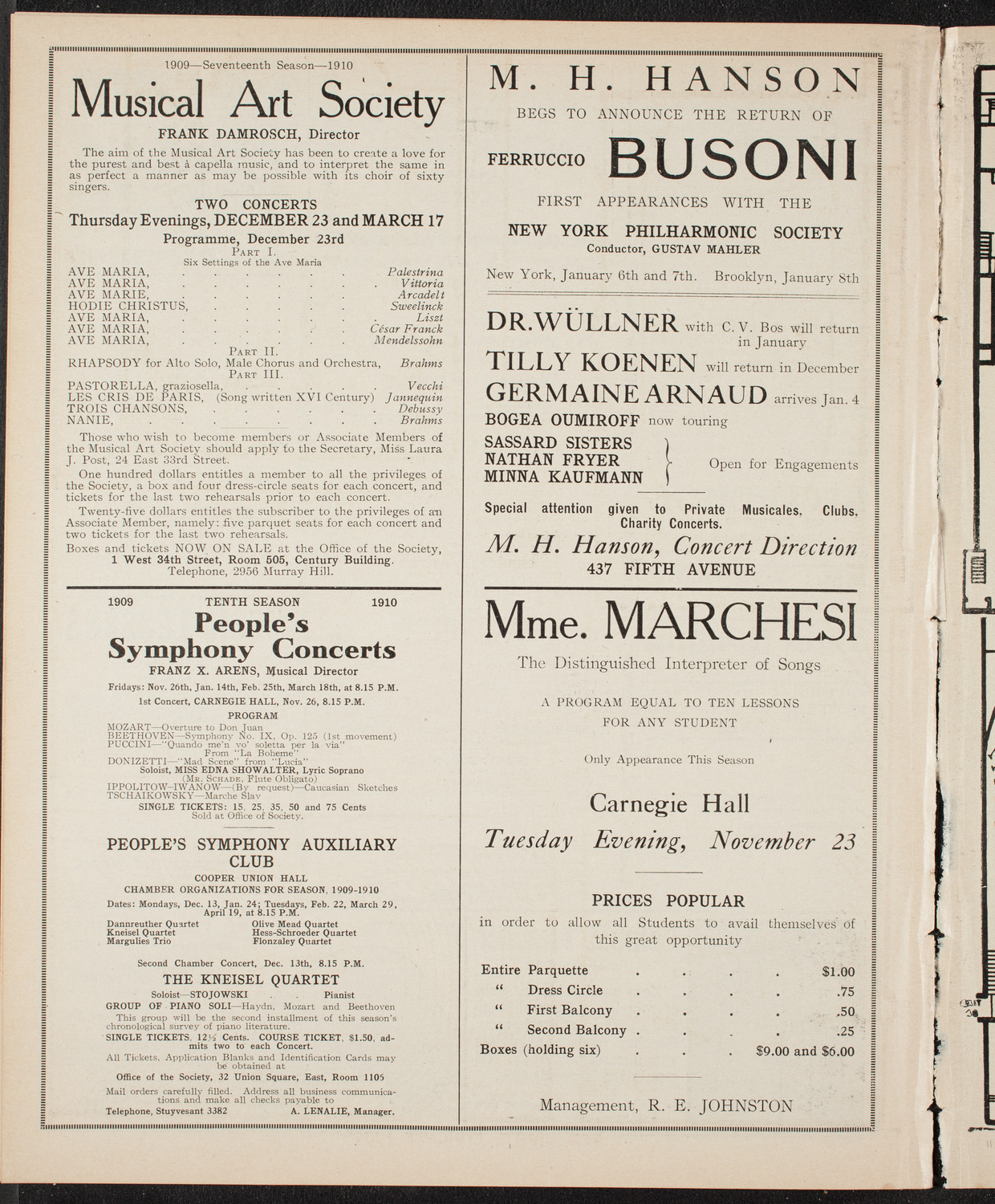 Elmendorf Lecture: At the Gates of the East, November 22, 1909, program page 10