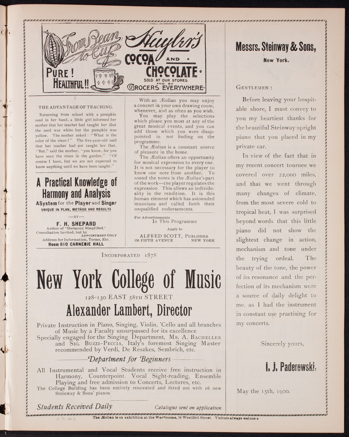 Marcella Sembrich, Soprano, with Orchestra, December 31, 1900, program page 5