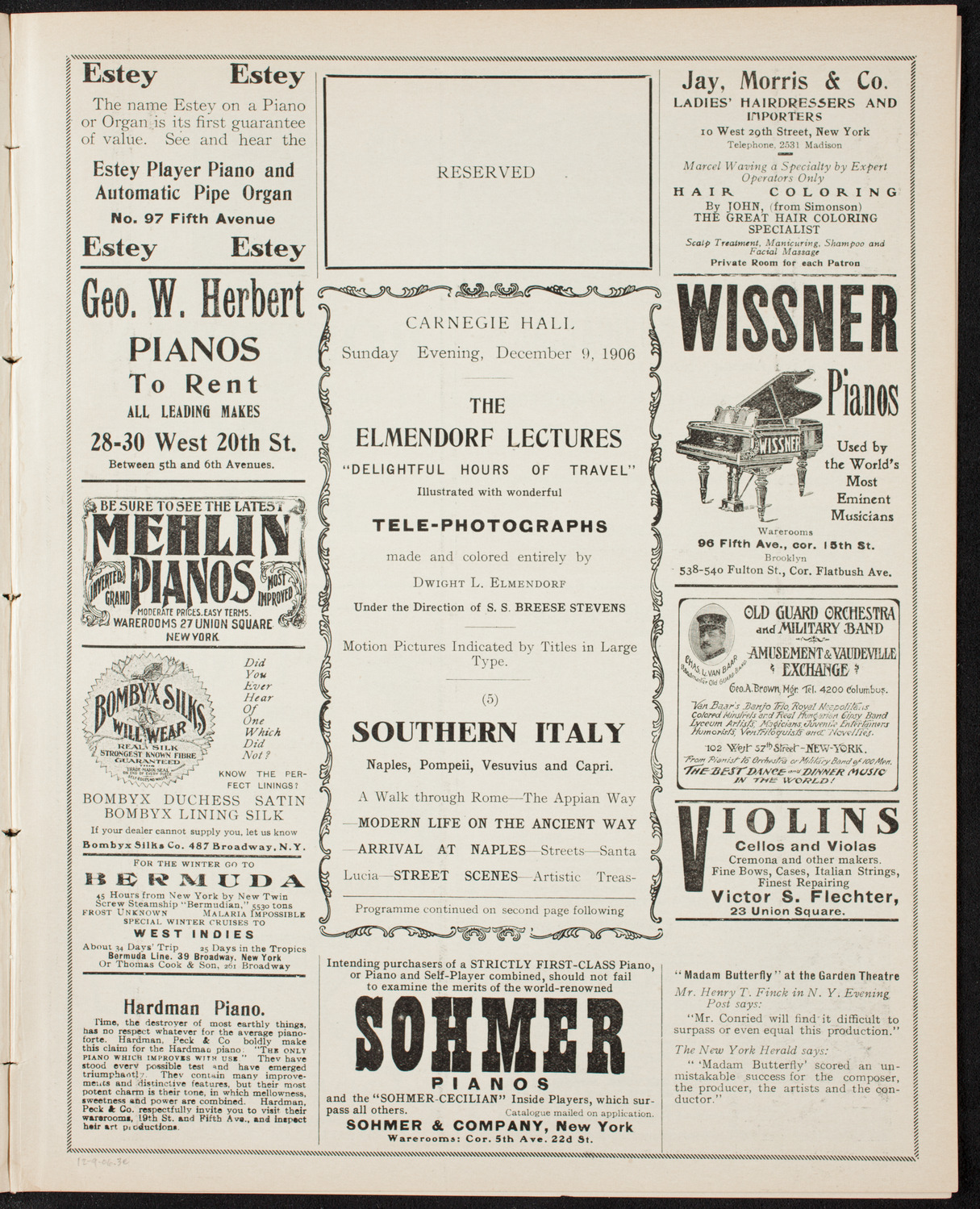 Elmendorf Lecture: Southern Italy, December 9, 1906, program page 5